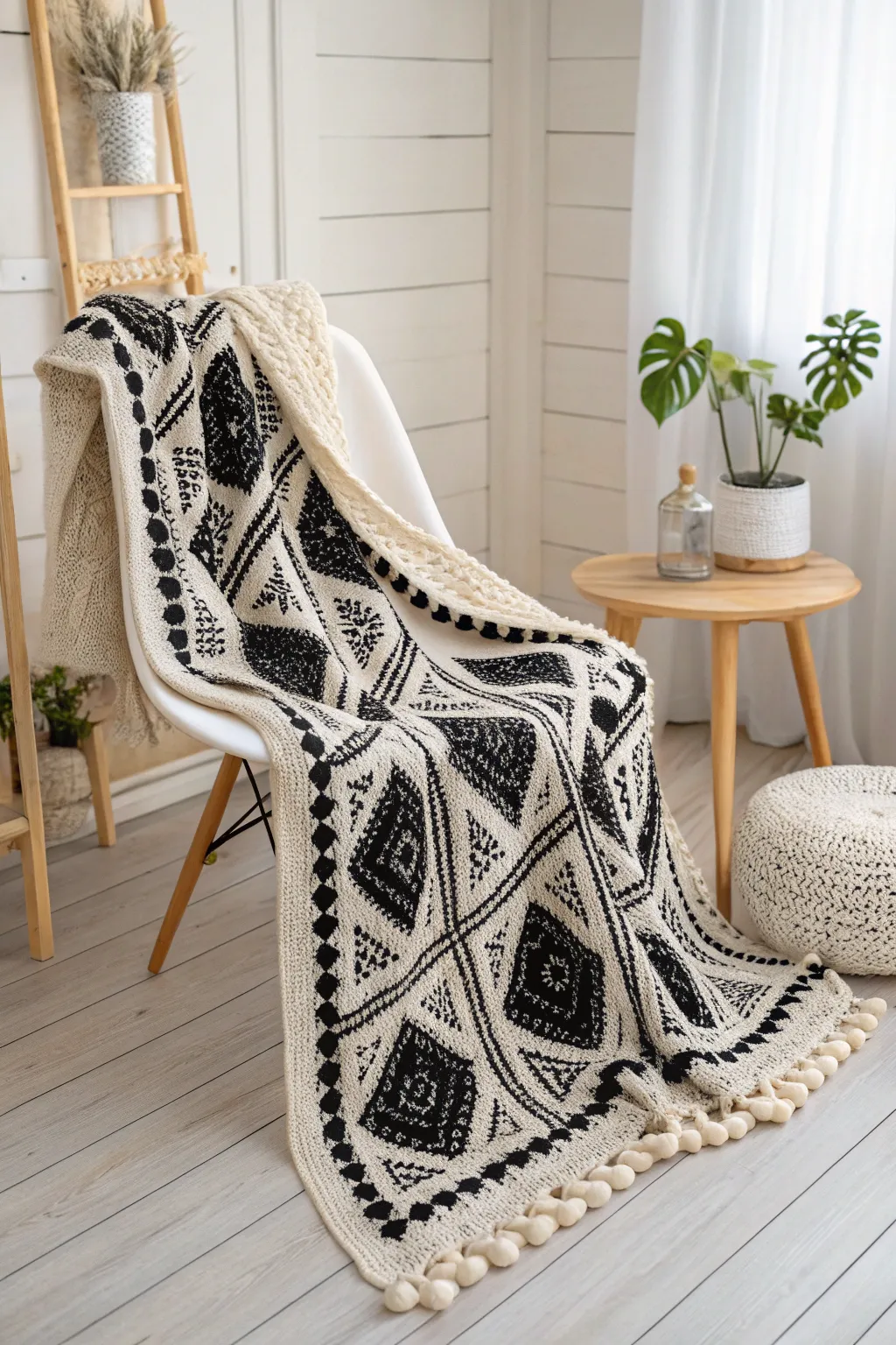 Embrace the elegance of monochrome magic with this minimalist crochet masterpiece.