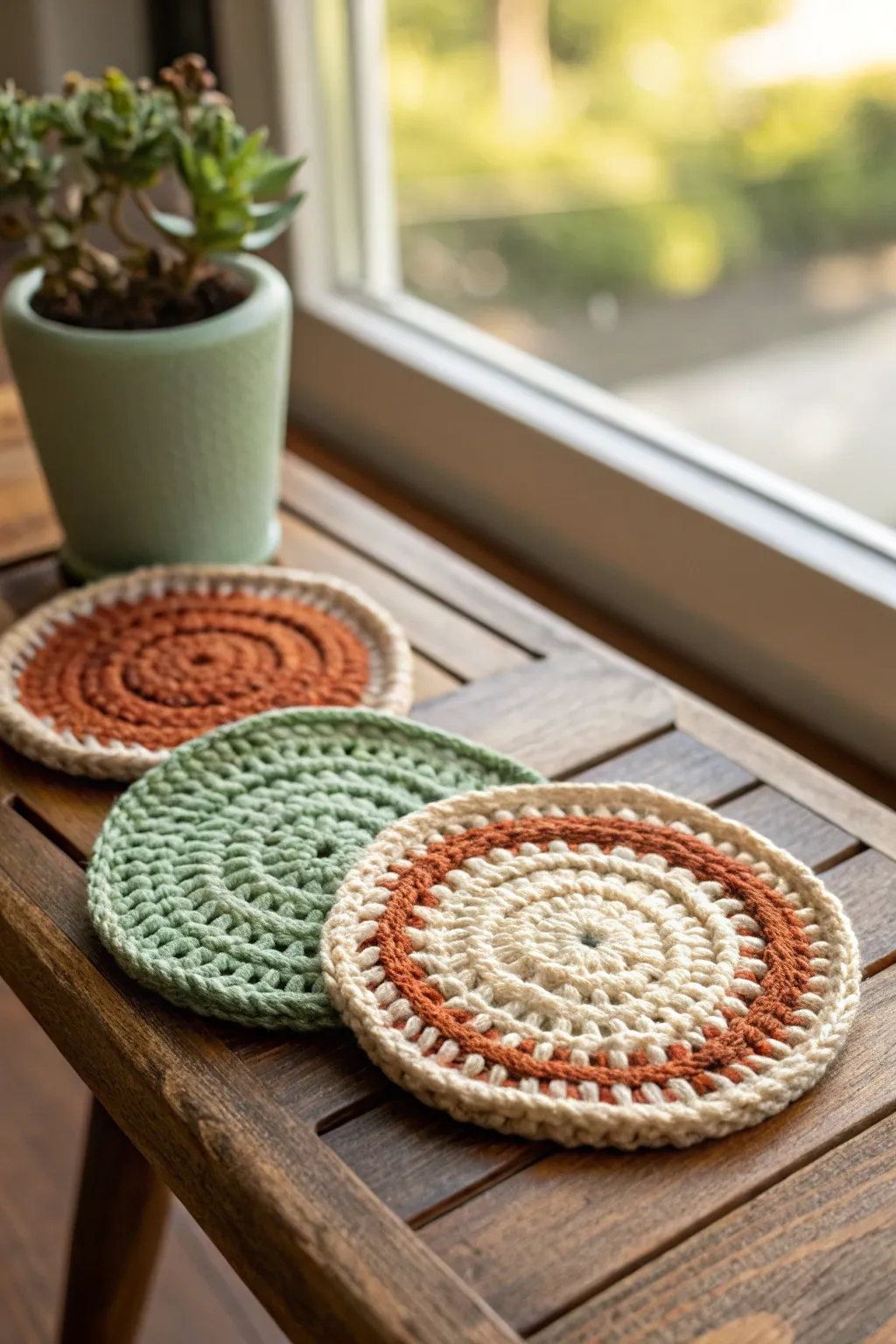 Add a touch of handmade charm to Grandma's coffee table with these vibrant crochet coasters.