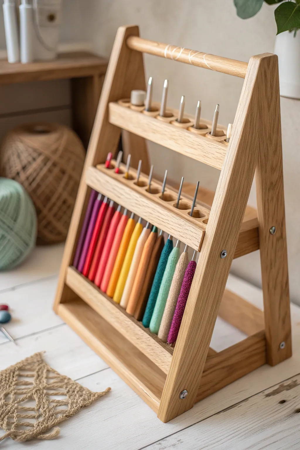 Organize your creativity with style: Discover the elegance of wooden crochet hook racks.
