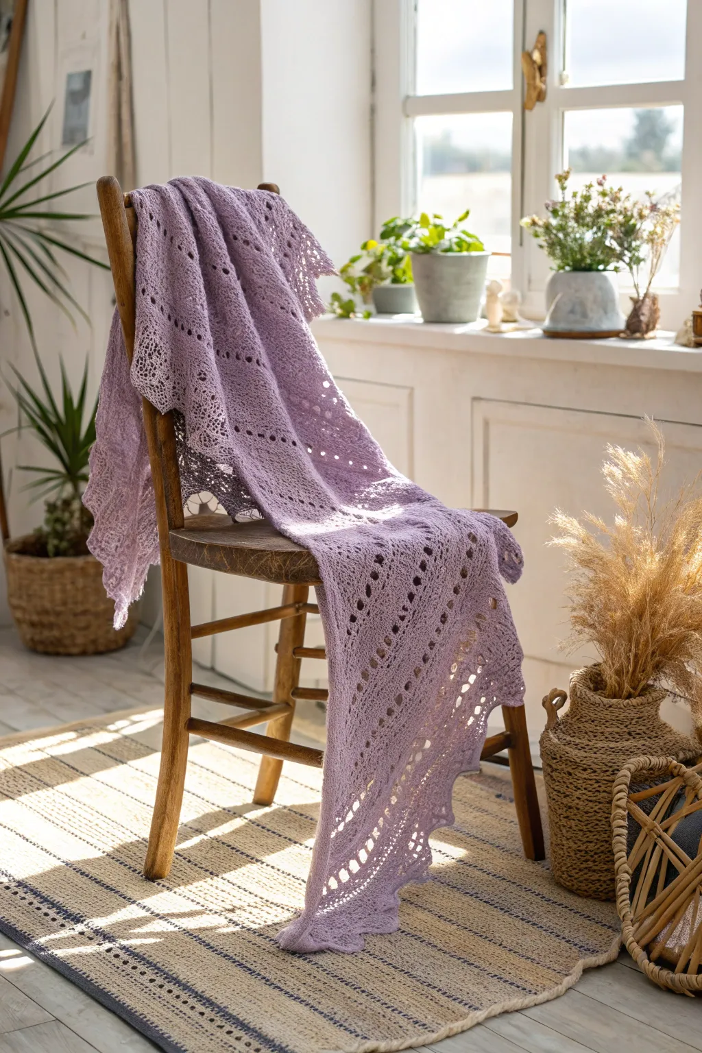 Wrap your love in a handcrafted hug with this exquisite lavender crochet shawl, perfect for Mother's Day.