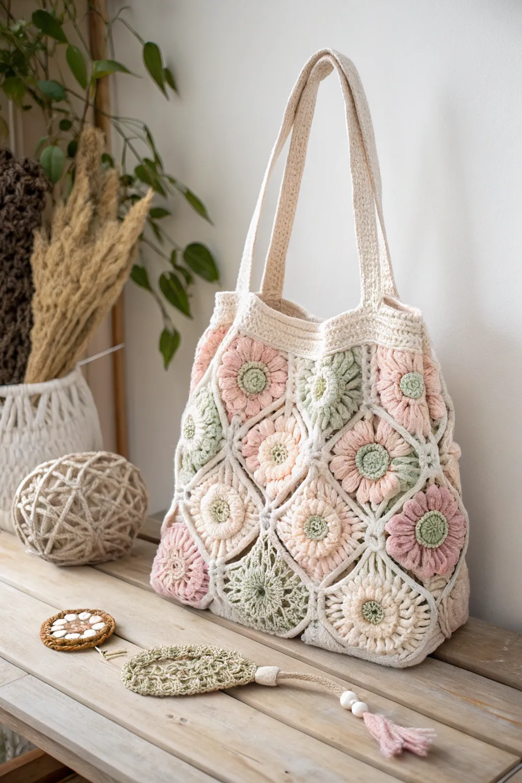 Elevate your style with a touch of nature's elegance. 🌸✨ #CrochetElegance #FloralTote