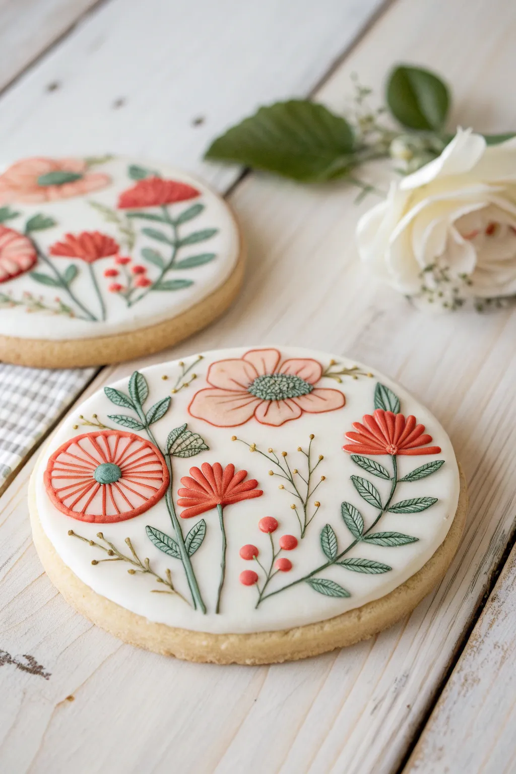 Embrace the beauty of spring with these artfully piped floral cookies - a perfect blend of minimalism and vibrant color.