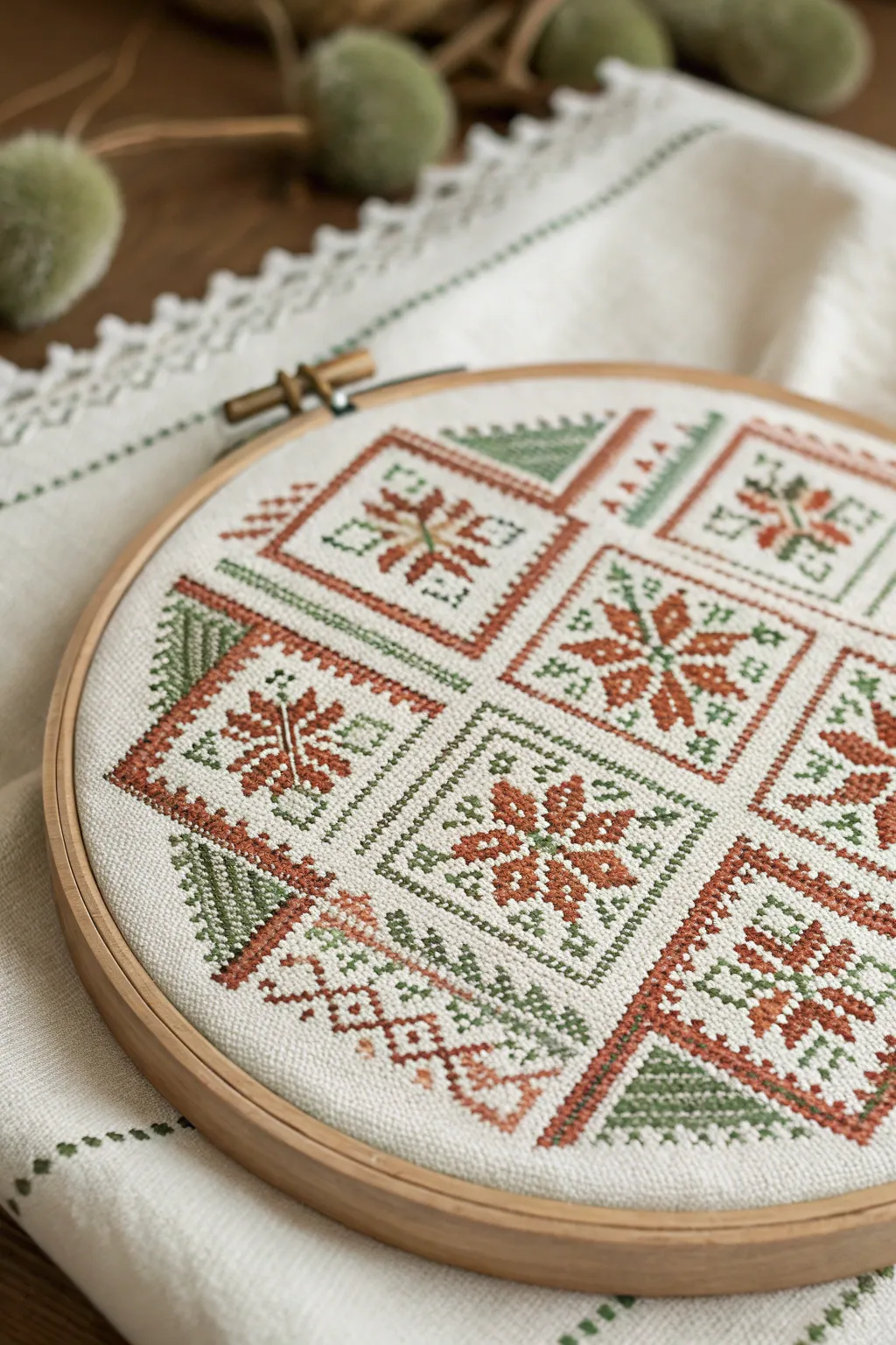 Discover the soothing art of geometric cross stitch patterns, where modern design meets timeless craftsmanship.