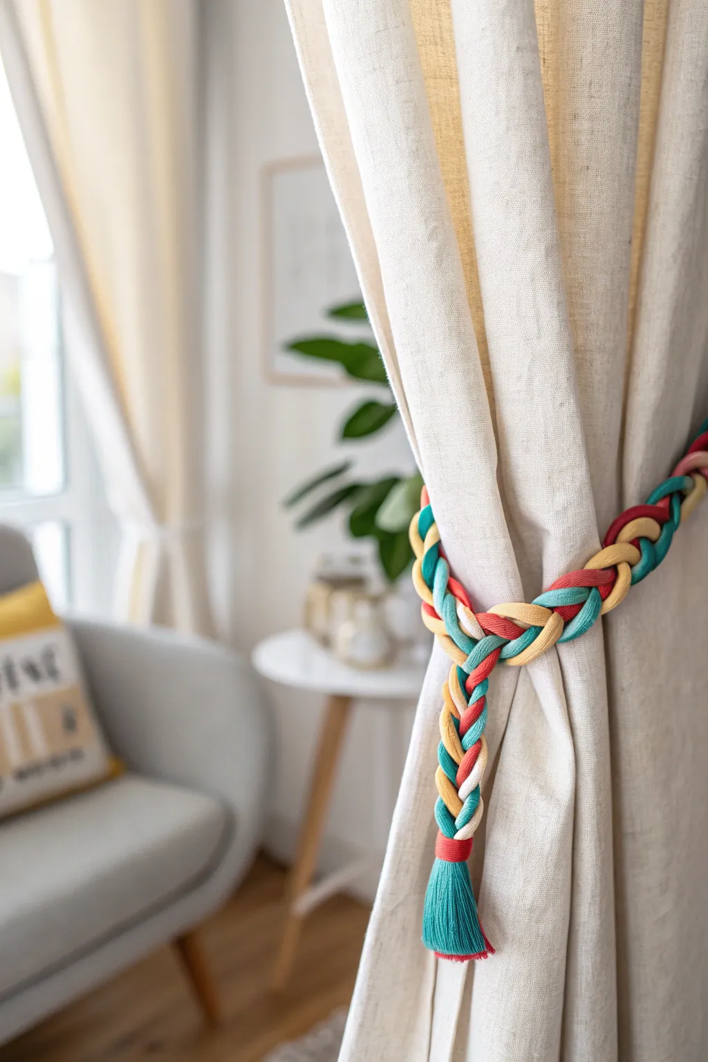 Elevate your space with a splash of color and craftsmanship: transform your curtain tiebacks with vibrant curling ribbons.