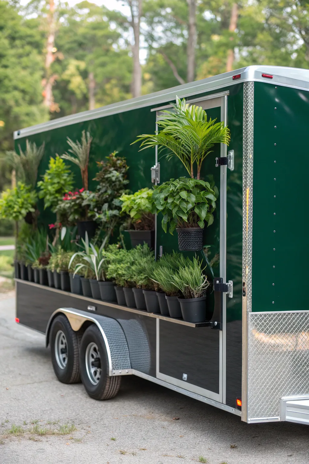 Transport your green treasures in style with this custom landscape trailer—where craftsmanship meets nature.