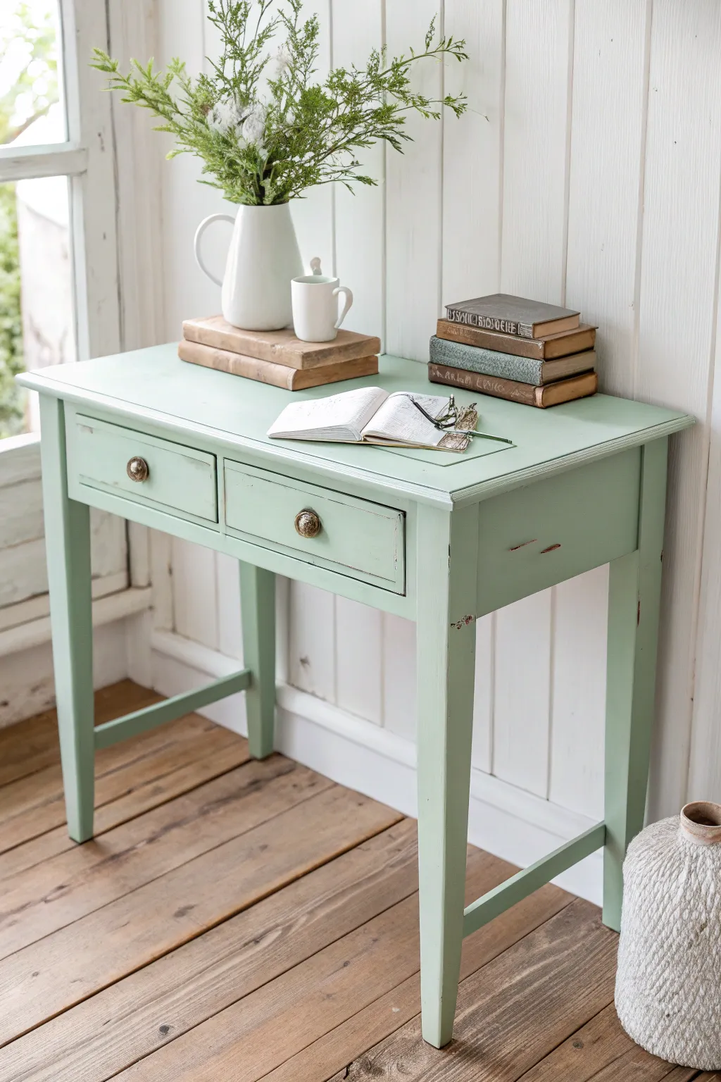 Transform your space with a pastel pop! This minty desk revival is a dreamy addition to any room.