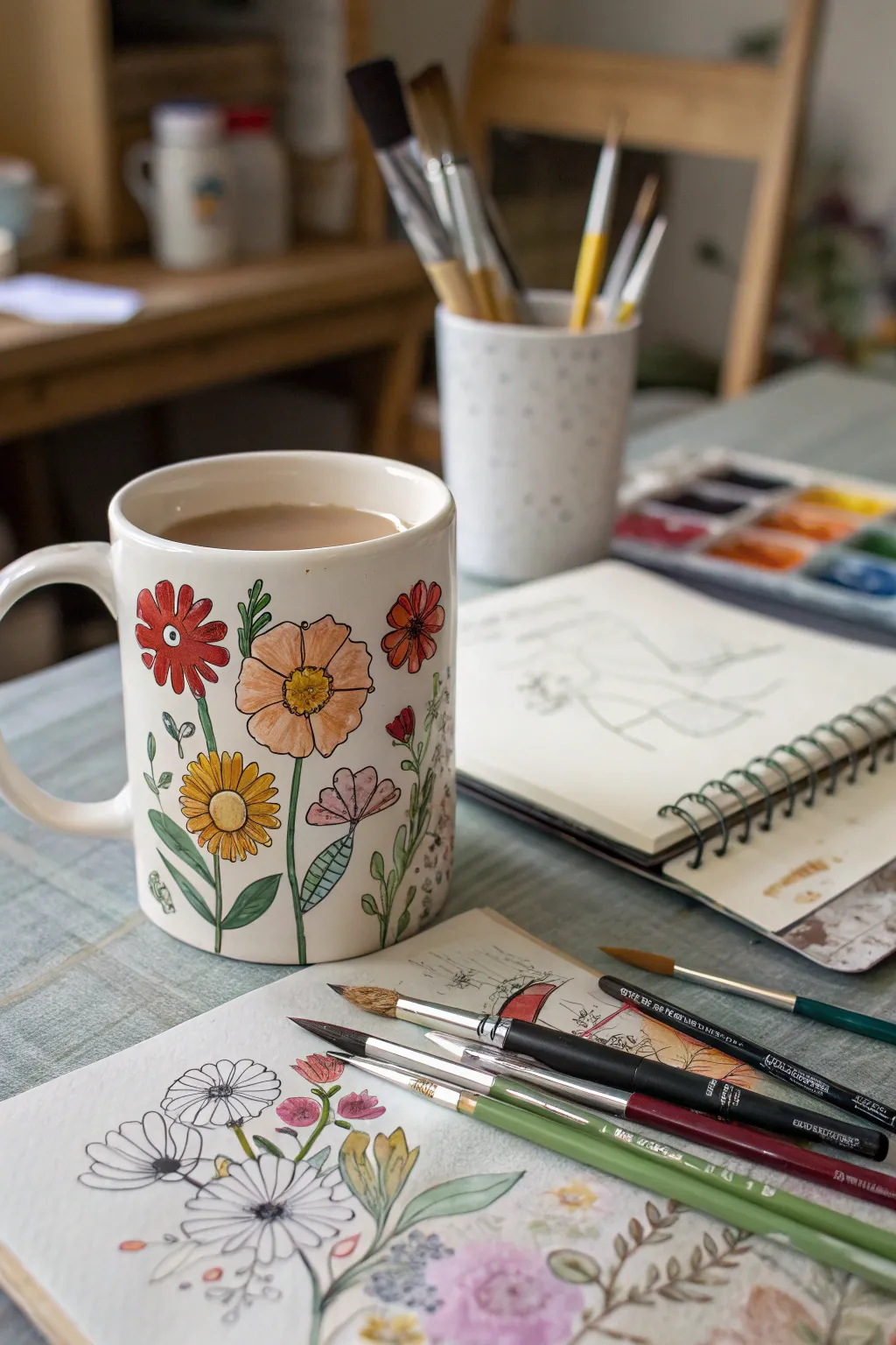 Hand-drawn mugs make an artistic statement.