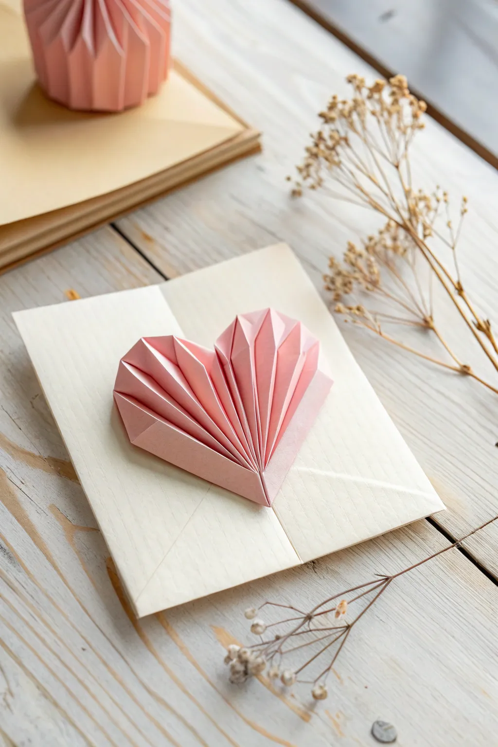 Add a touch of elegance to your Valentine's card with a handcrafted origami heart accent.