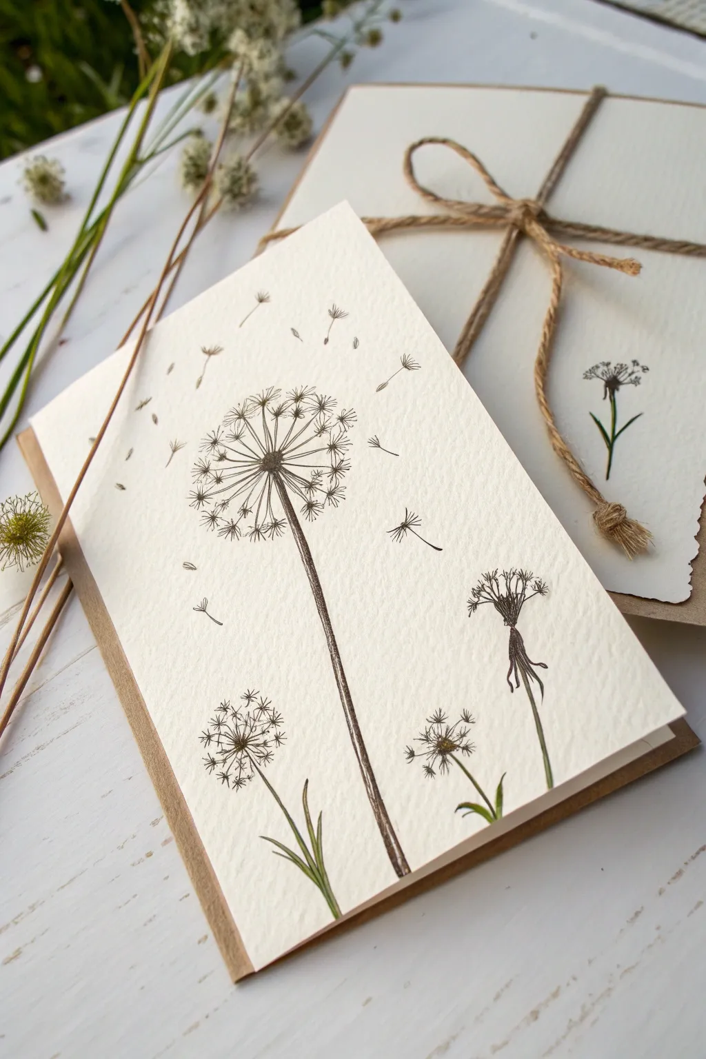Embrace simplicity and elegance with handcrafted dandelion greeting cards, perfect for heartfelt messages.