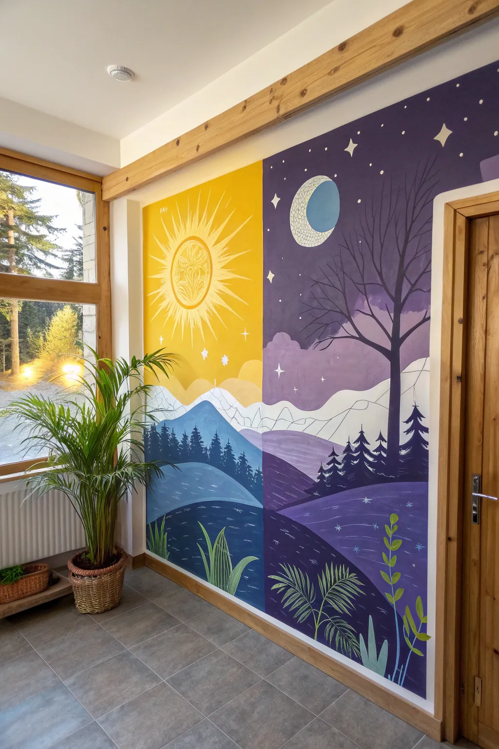 Transform your space with a stunning Day and Night wall mural—a bold statement of color and craftsmanship.