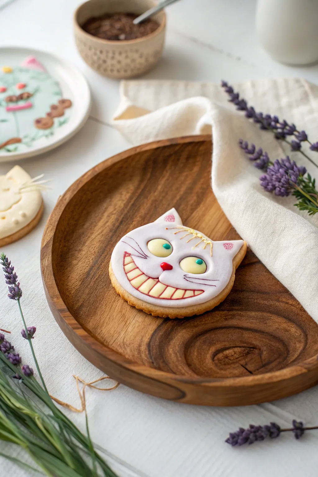 Indulge in whimsy with these Cheshire cat grin cookies, where playful design meets artisan craftsmanship.