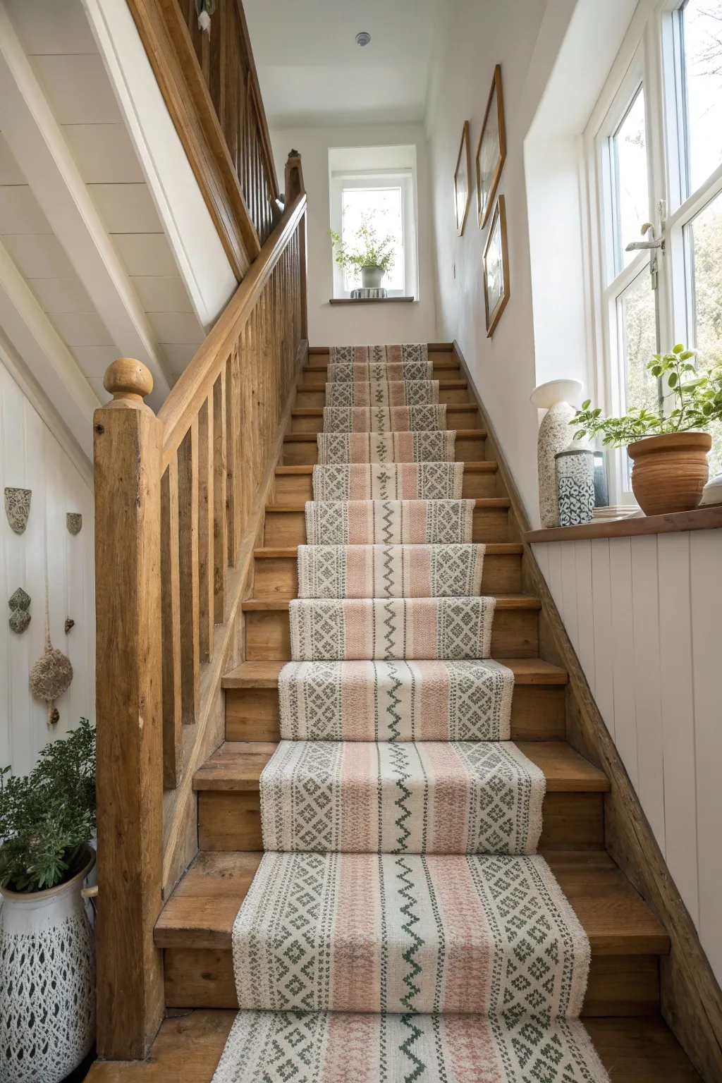 Give your stairs a splash of personality with a beautifully patterned runner. 🌈 #HomeDecor #StairDesign
