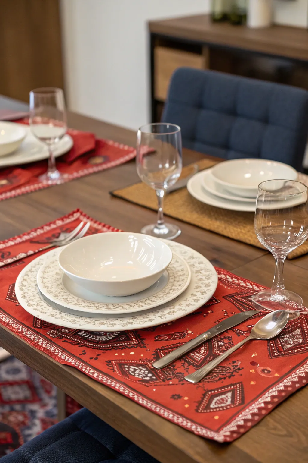 Add a rustic touch with bandana placemats.