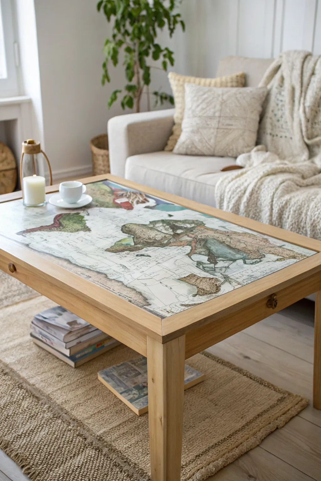 Transform your tabletop into a world of adventure with vintage map decoupage. #TravelInStyle #ScandinavianBoho