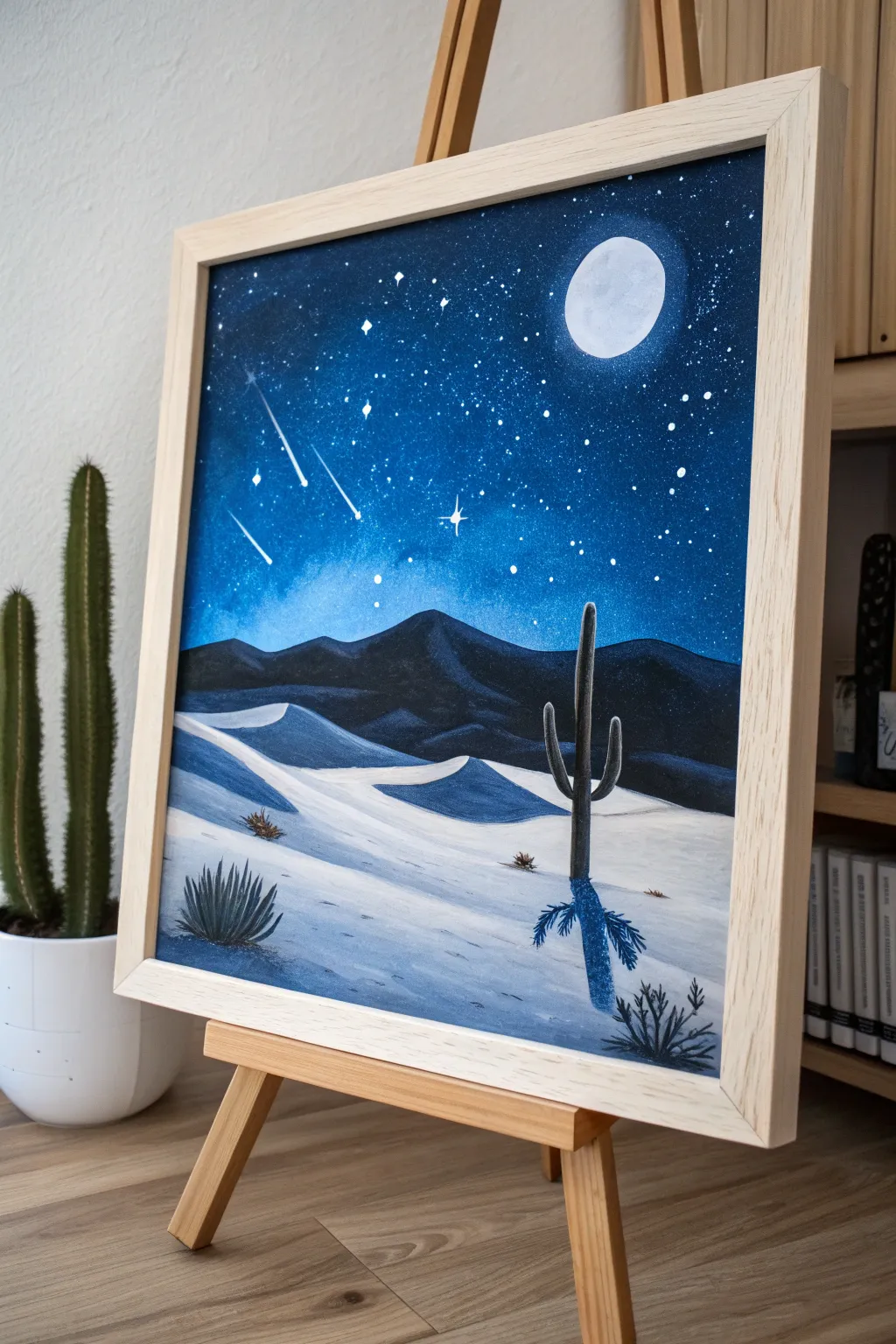 Embrace the serenity of moonlit desert nights with this minimalist masterpiece.