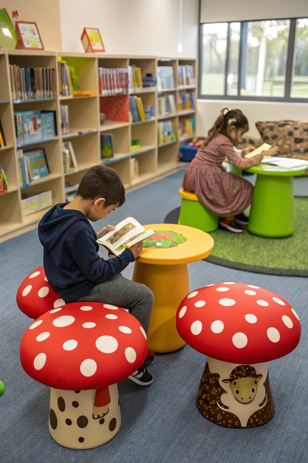 Furniture that doubles as playful companions makes reading fun.