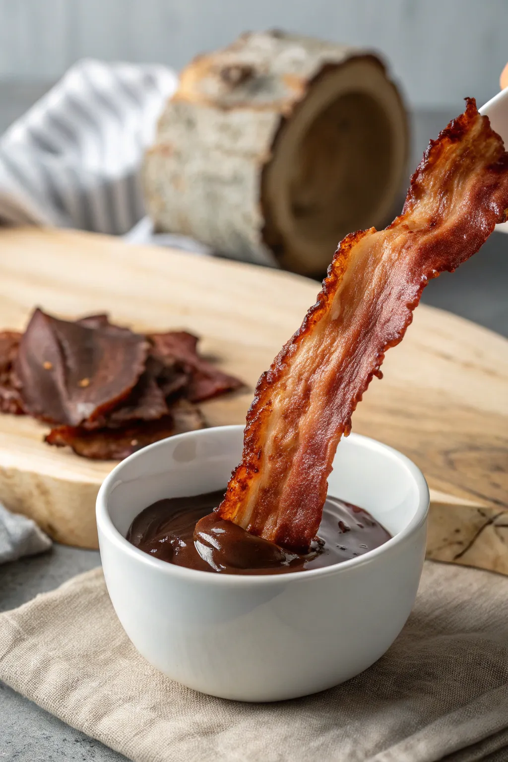 Indulge in the unexpected: Crispy bacon meets luscious chocolate for the ultimate savory-sweet delight.