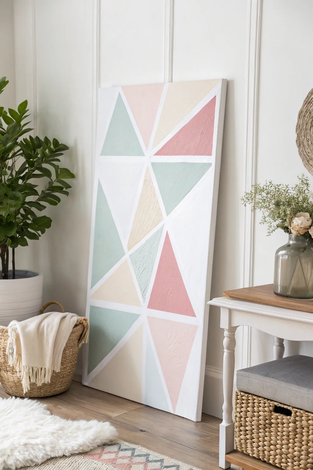 Elevate your space with DIY geometric glam! Discover the beauty of clean lines and soft hues in this Scandinavian-inspired wall art.