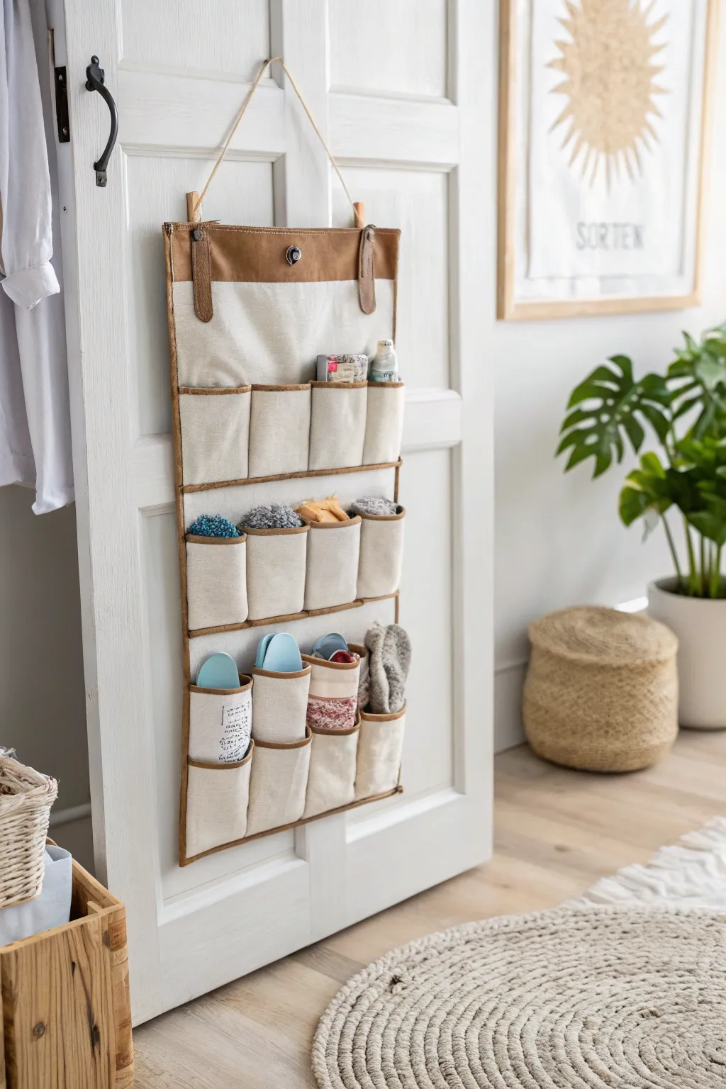 Elevate your nursery organization with this chic over-the-door storage solution, perfect for keeping baby's essentials stylishly within reach.