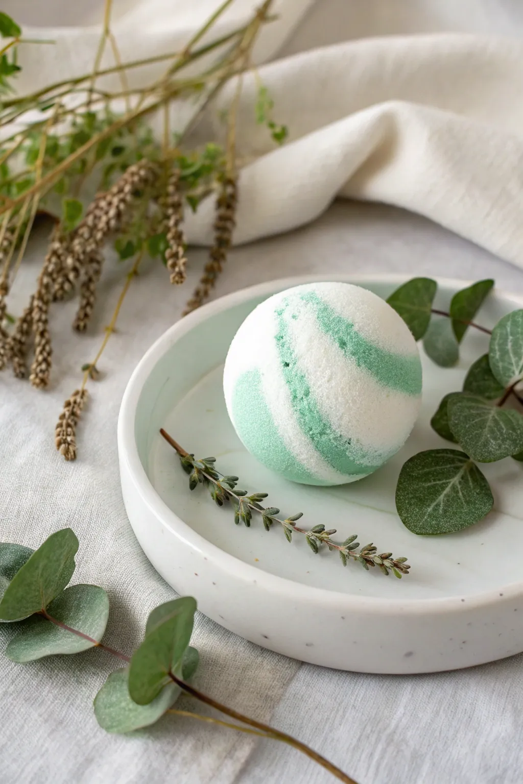 Indulge in a refreshing peppermint escape with this handcrafted bath bomb, perfect for a serene holiday soak.