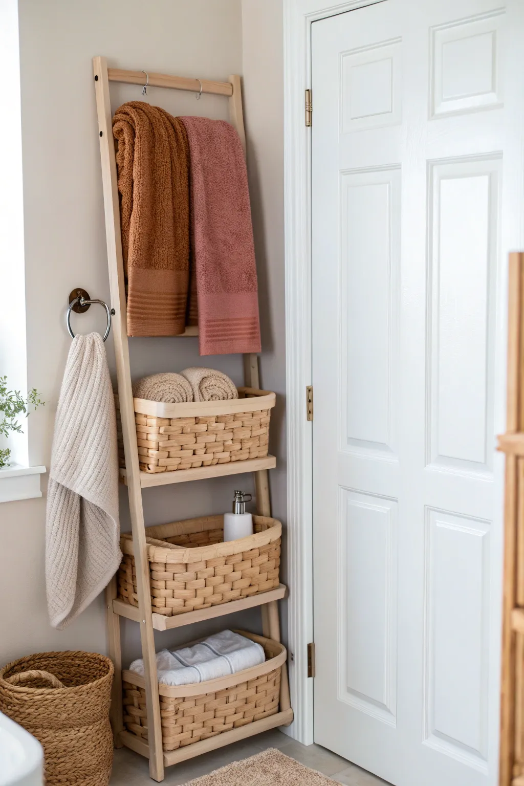Elevate your bathroom with a chic over-the-door organizer: a perfect blend of style and functionality.