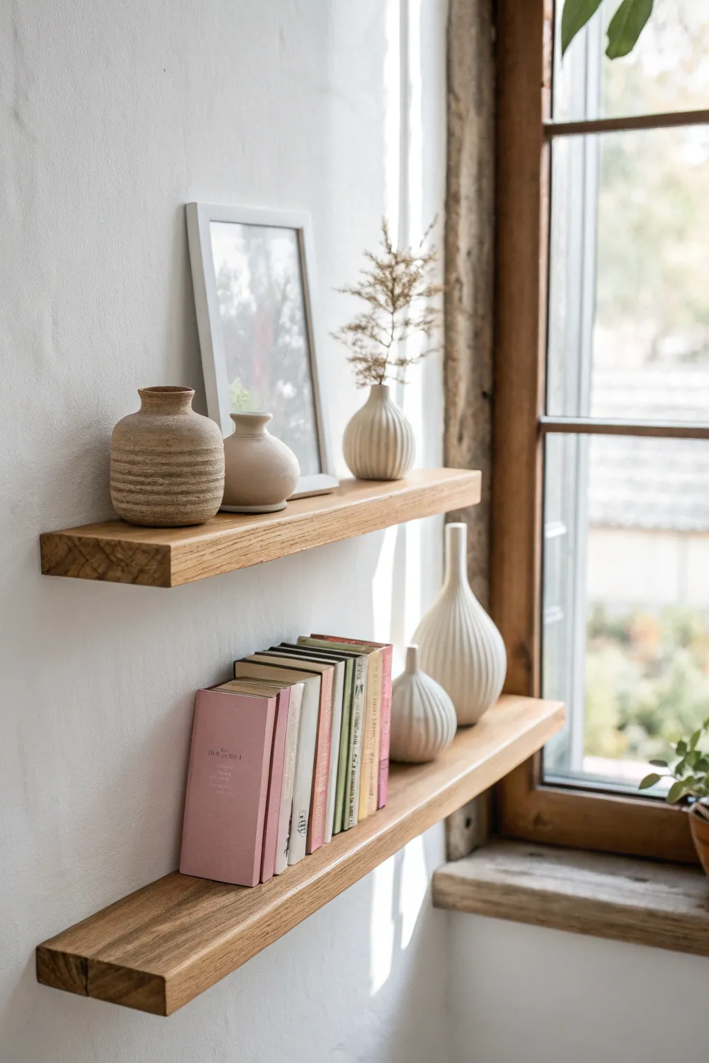 Elevate your space with the elegance of minimalist floating shelves.