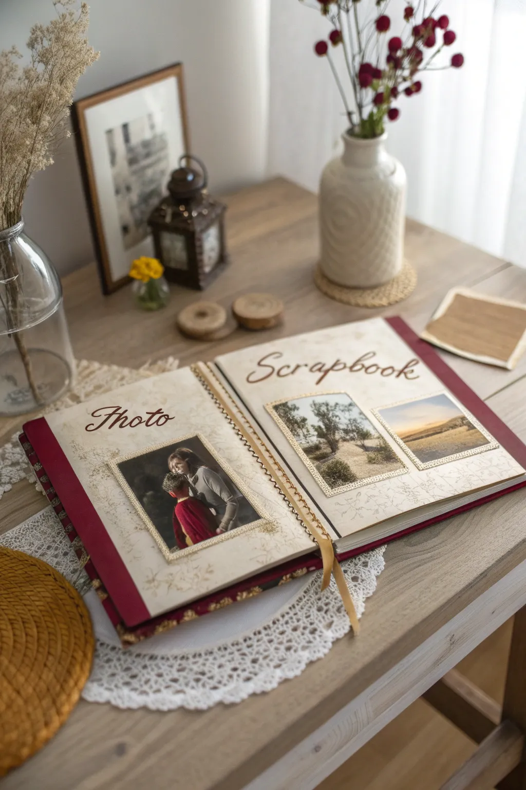 Dive into nostalgia with a handcrafted vintage scrapbook, where memories and artistry intertwine beautifully.