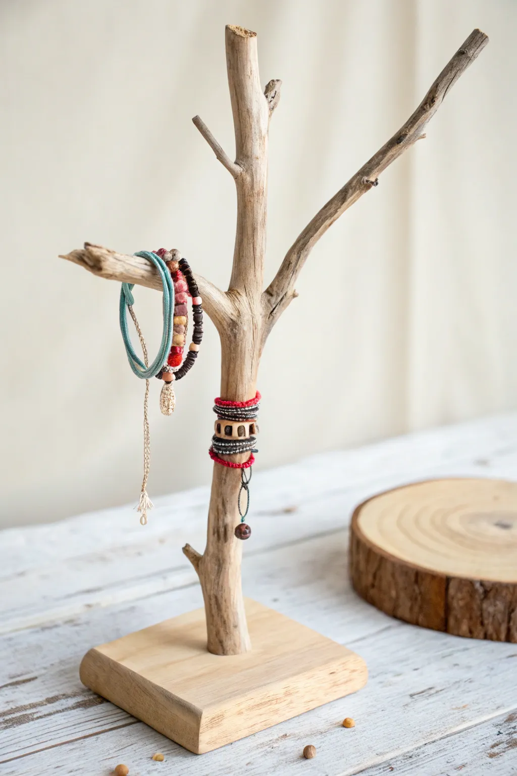 Transform nature into elegance with this DIY rustic bracelet stand.