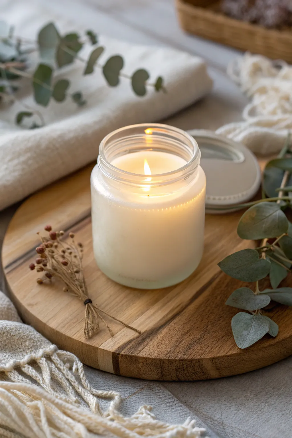 Illuminate your space with the warm, cozy glow of a DIY frosted glass candle jar.