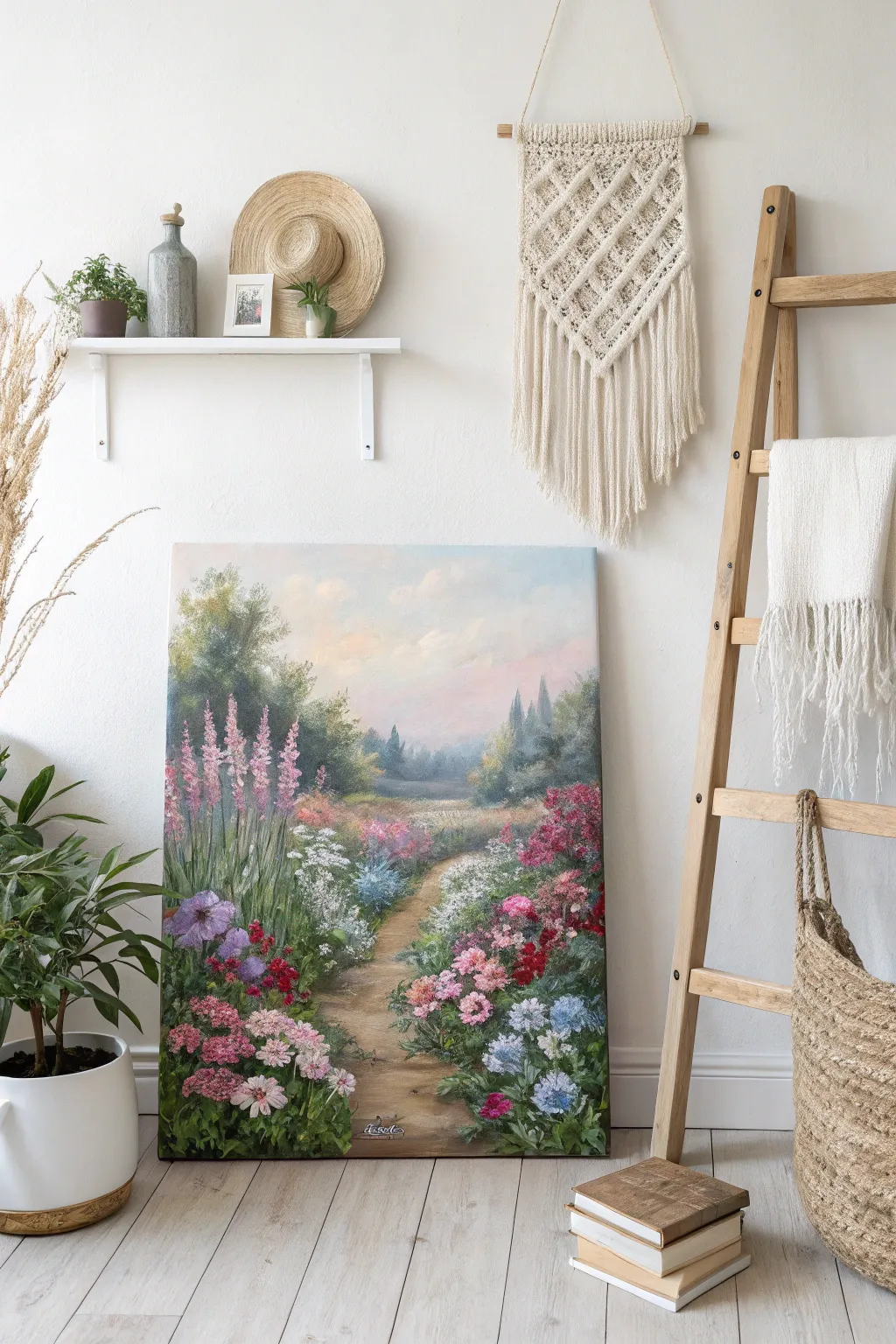 Bring nature's charm into your baby's room with a handcrafted floral garden canvas painting.