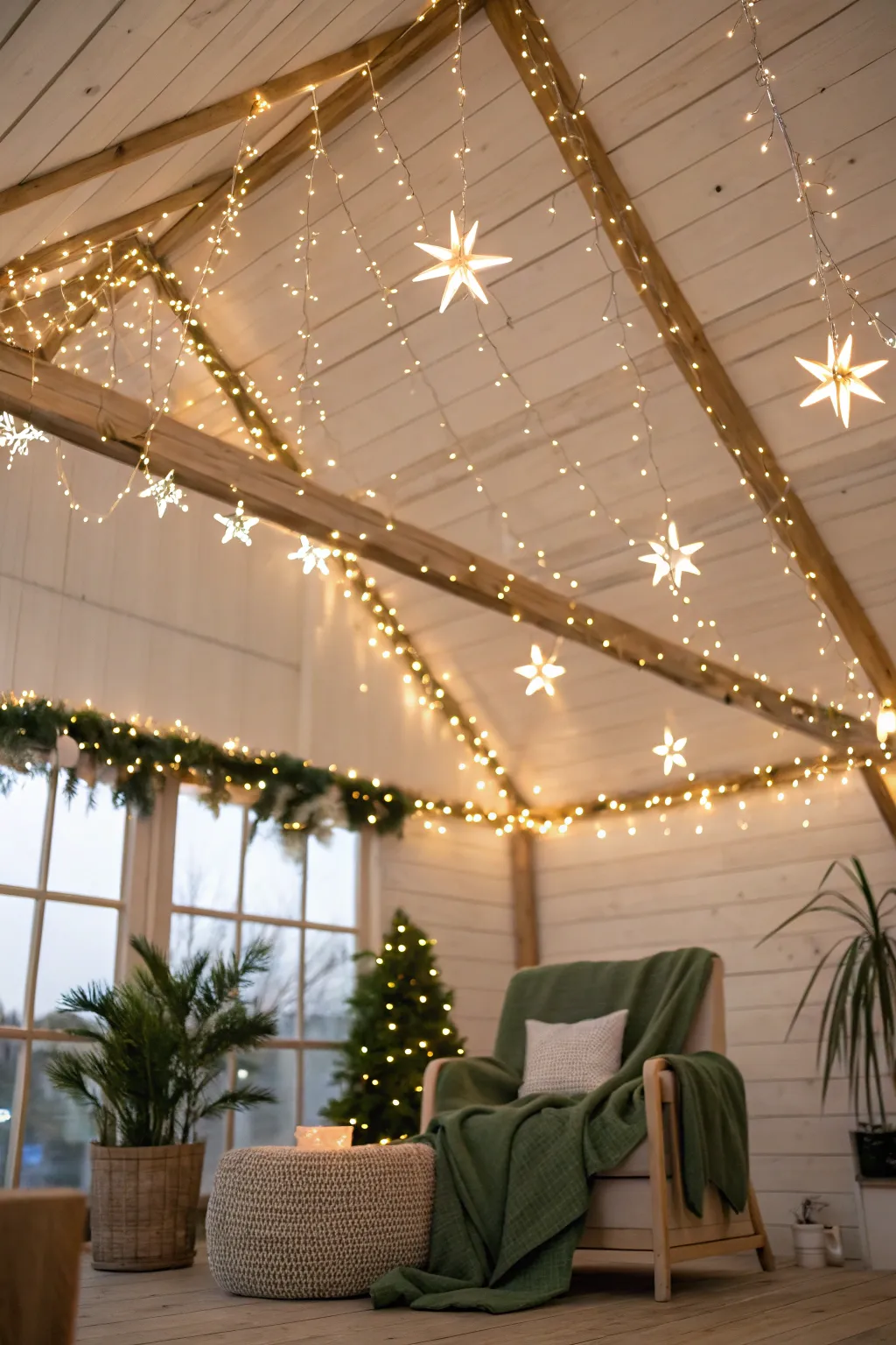 Illuminate your space with a magical canopy of twinkling lights for the perfect blend of Scandinavian simplicity and Boho charm.