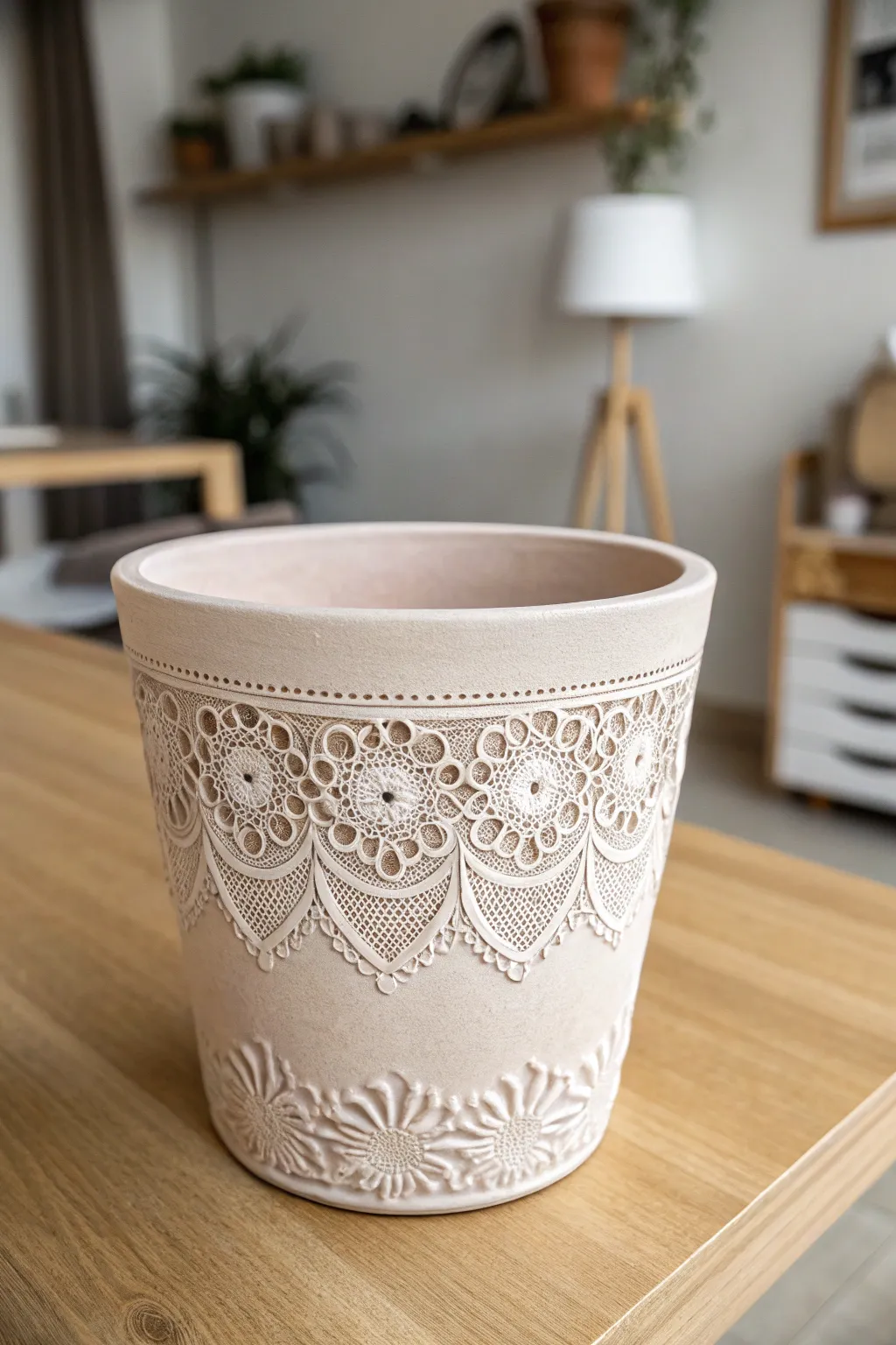 Embrace the art of simplicity with a touch of boho elegance. Discover the beauty of handmade craftsmanship in every lace-impressed detail.