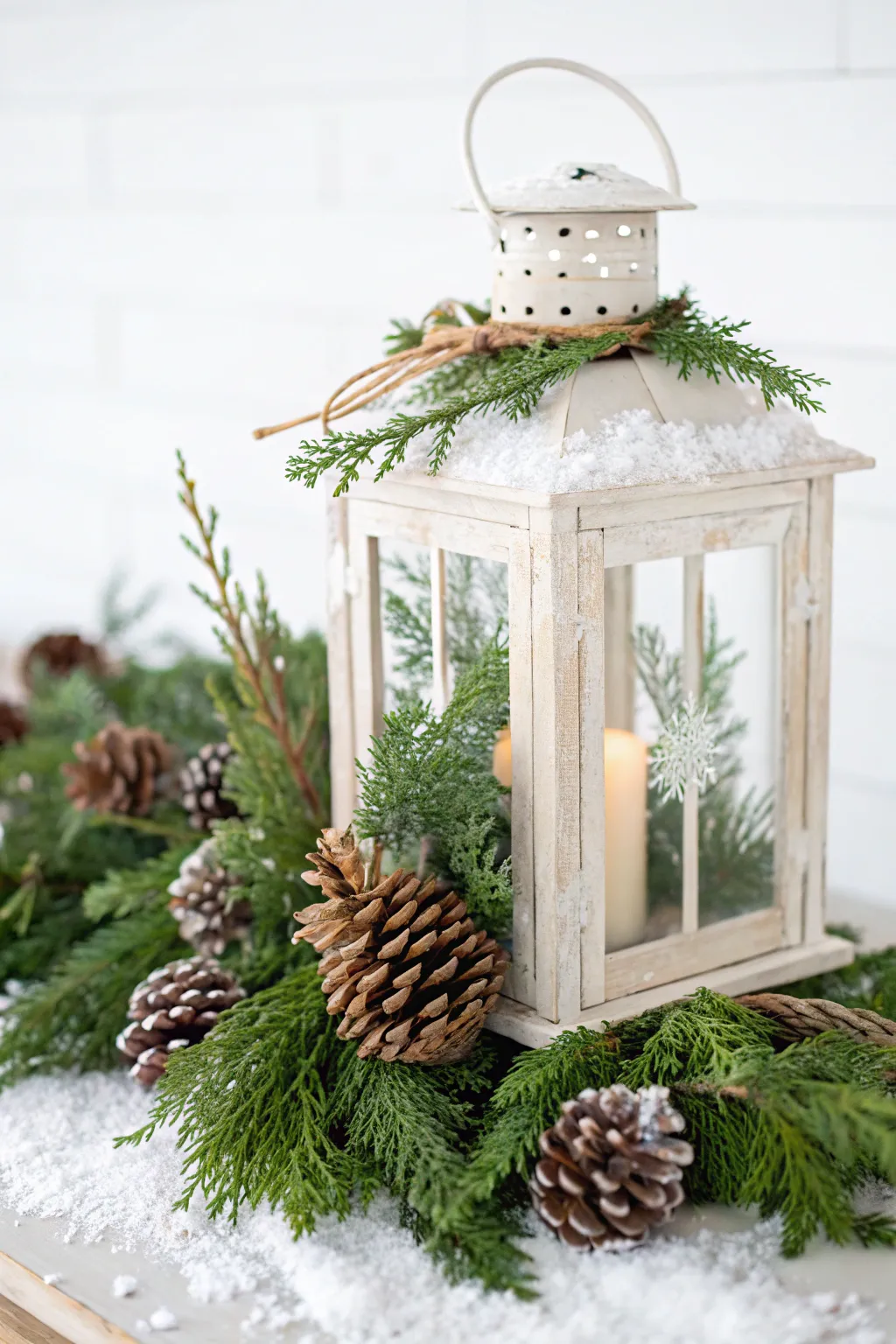 Embrace the rustic charm of the season with this nature-inspired Christmas lantern centerpiece, perfect for a cozy, minimalist home.