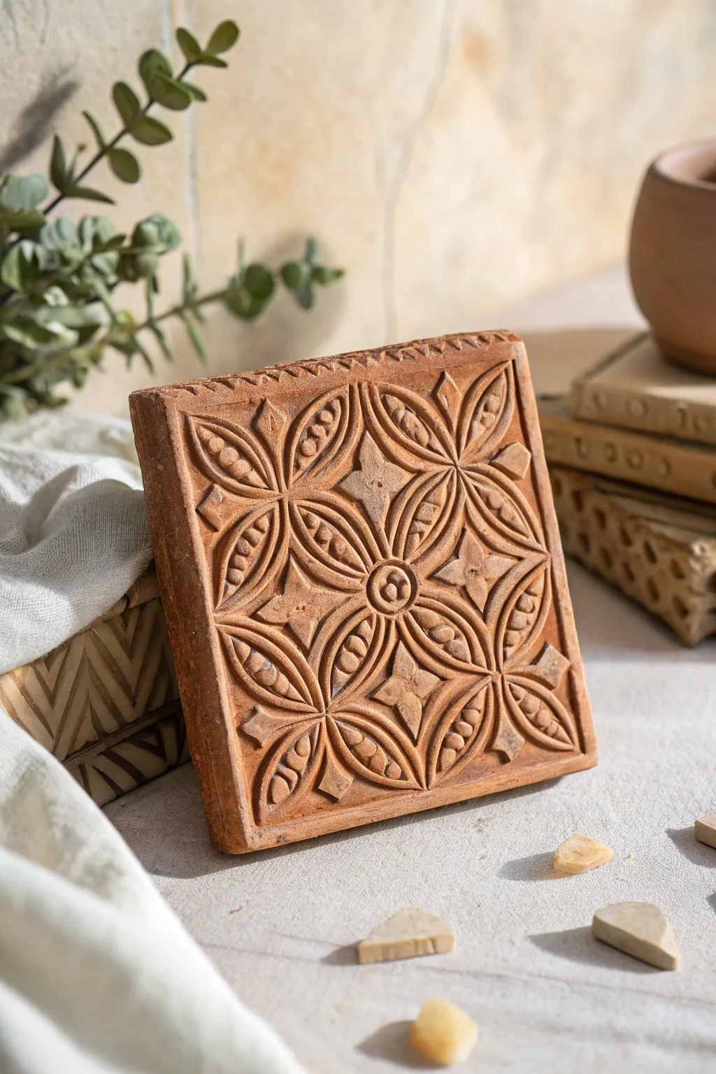 Elevate your space with the rustic charm of handcrafted clay tiles.