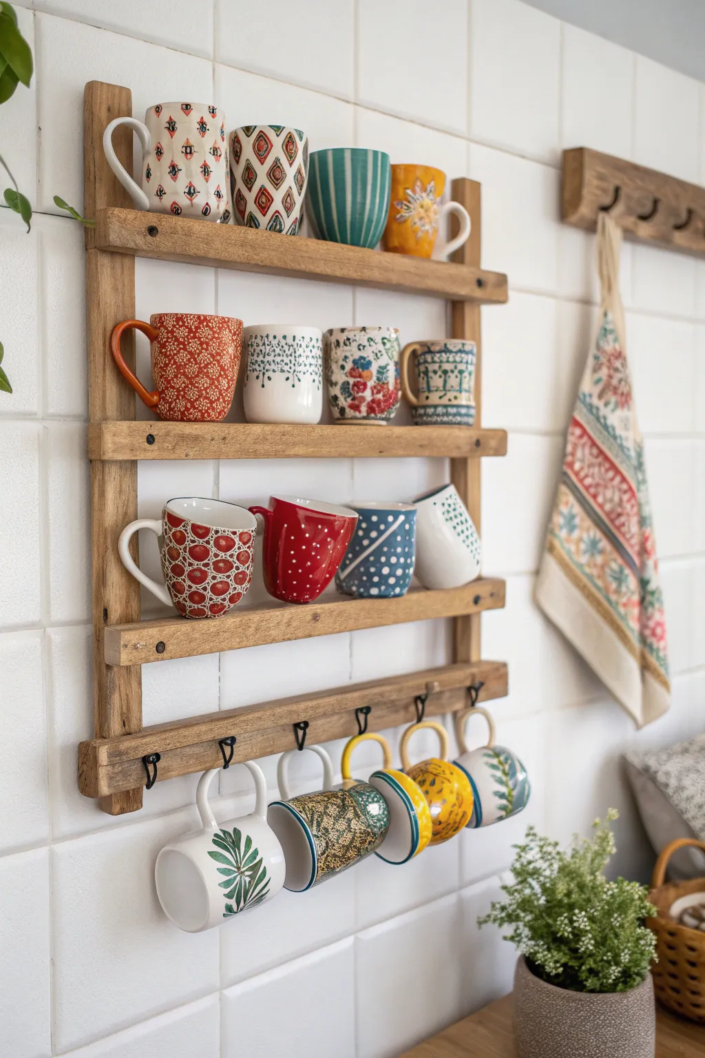 Transform your mugs into art with this chic open display! 🌿☕️ #DIYCoffeeBar #ScandinavianBoho