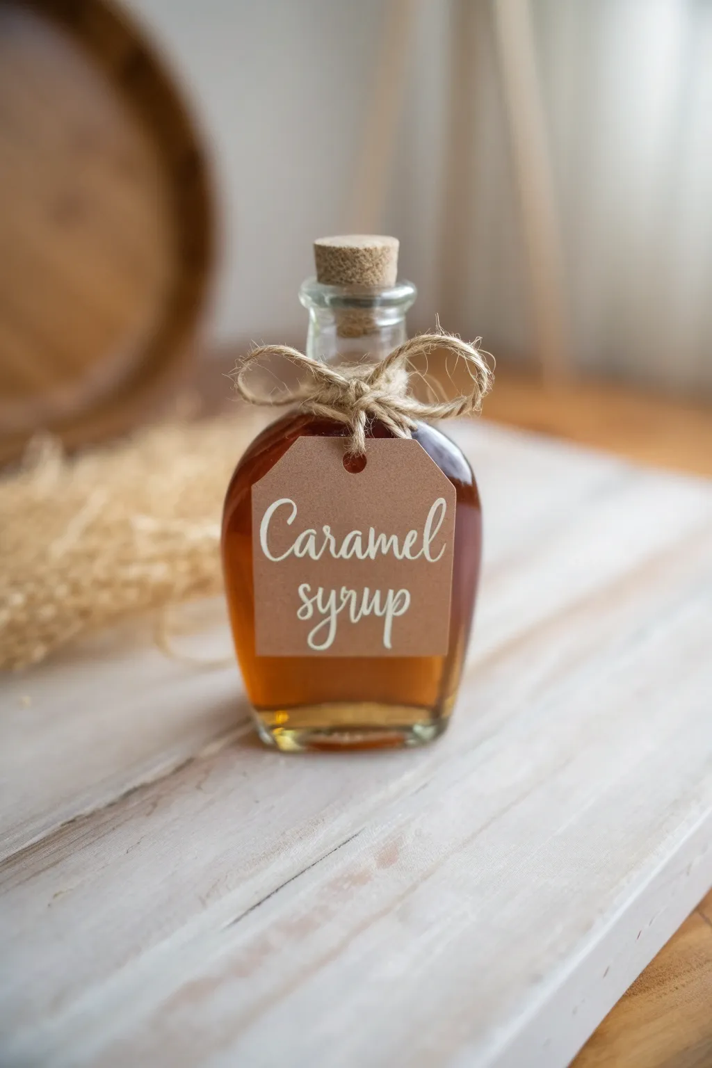 Elevate your coffee ritual with handcrafted caramel syrup in a minimalist, chic bottle.