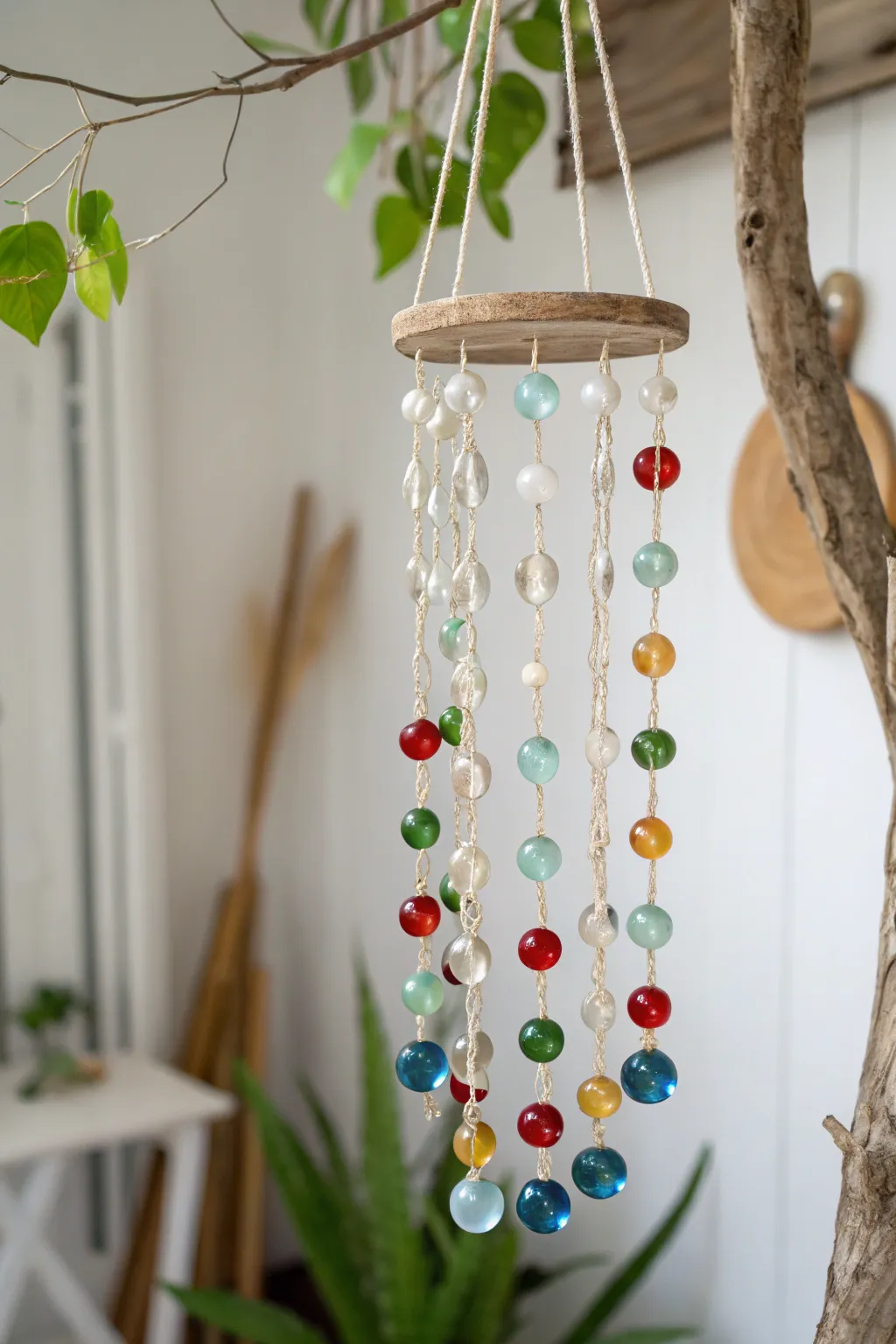 Add a splash of color and melody to your space with handcrafted marble wind chimes.