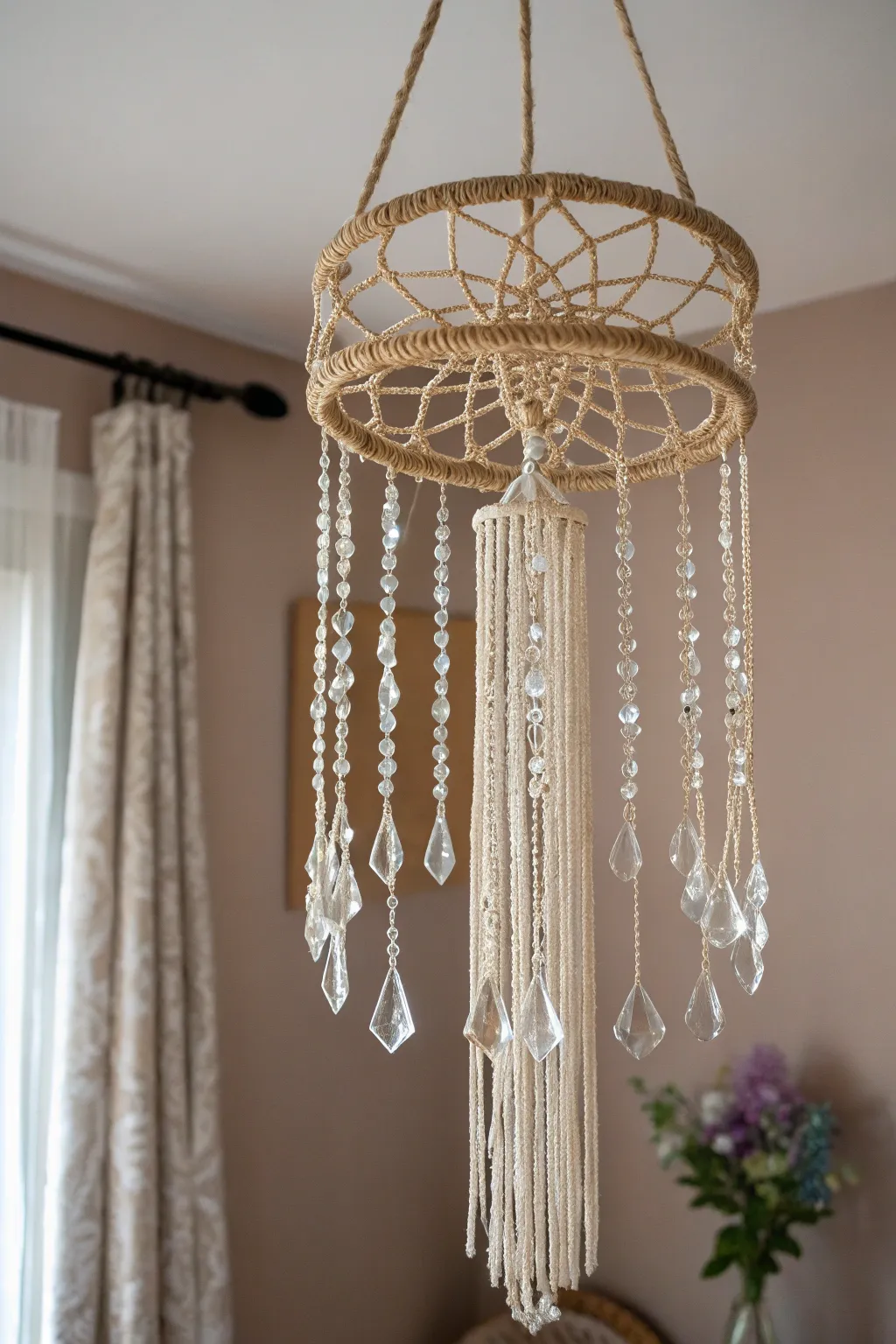 Elevate your space with this enchanting DIY Bohemian Dreamcatcher Chandelier, where simplicity meets sparkle.