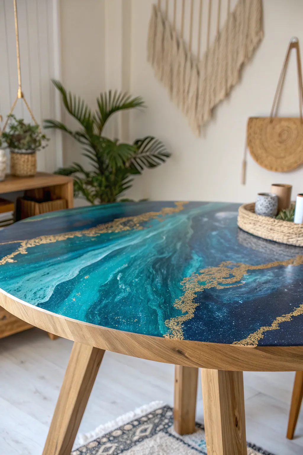 Transform your dining space with the magic of epoxy resin art—where craftsmanship meets bold beauty in every swirl.
