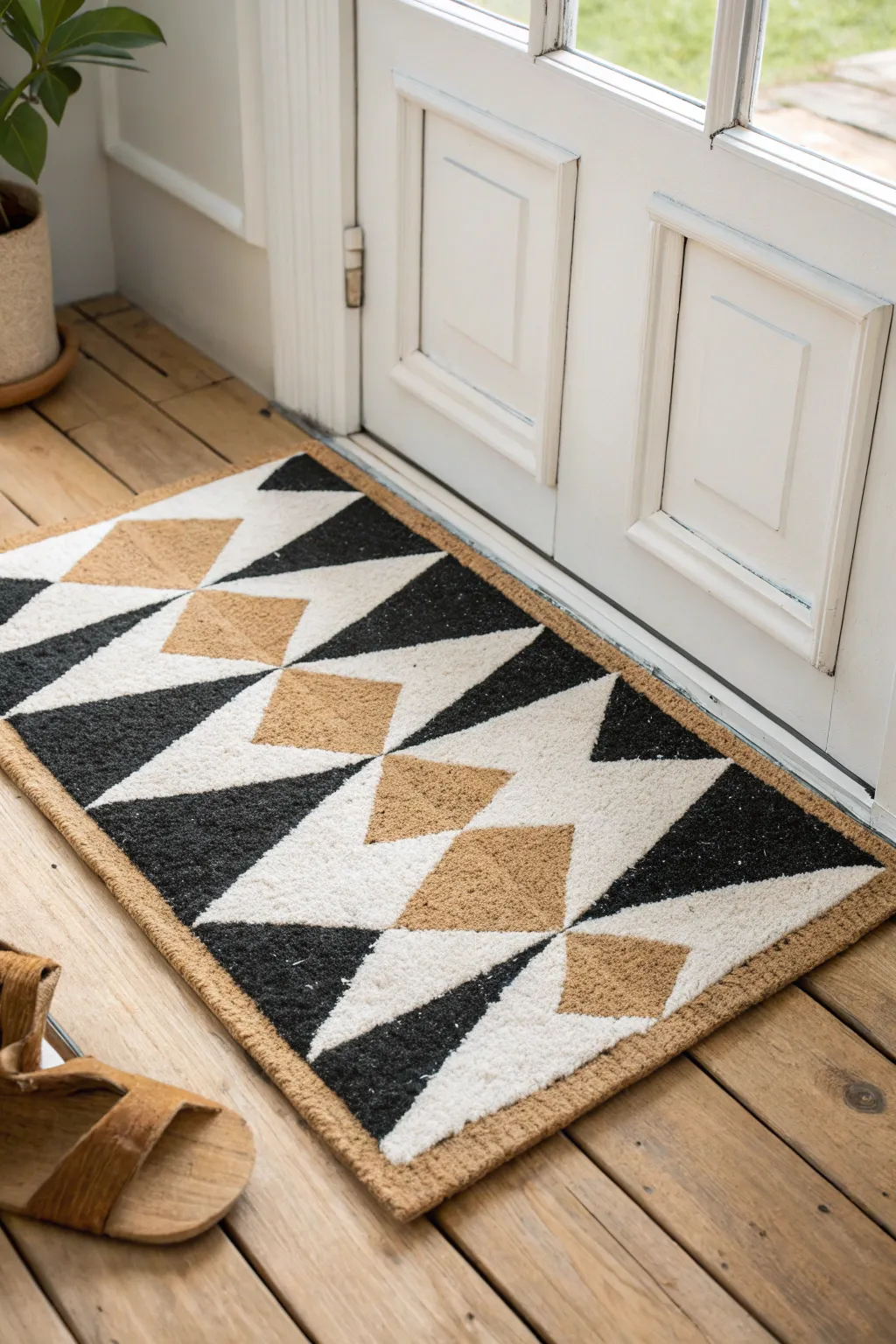 Transform your entryway with the elegance of geometric patterns. #DIYDoormat #ScandinavianStyle
