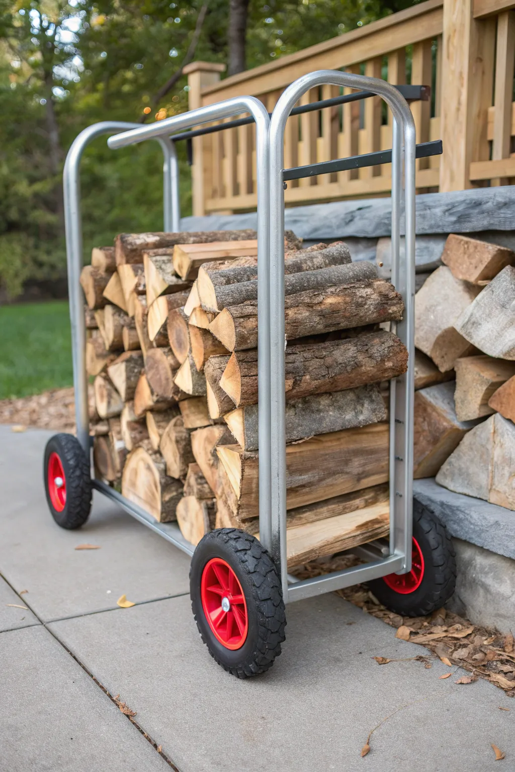 Roll with ease: A stylish solution for your firewood needs.