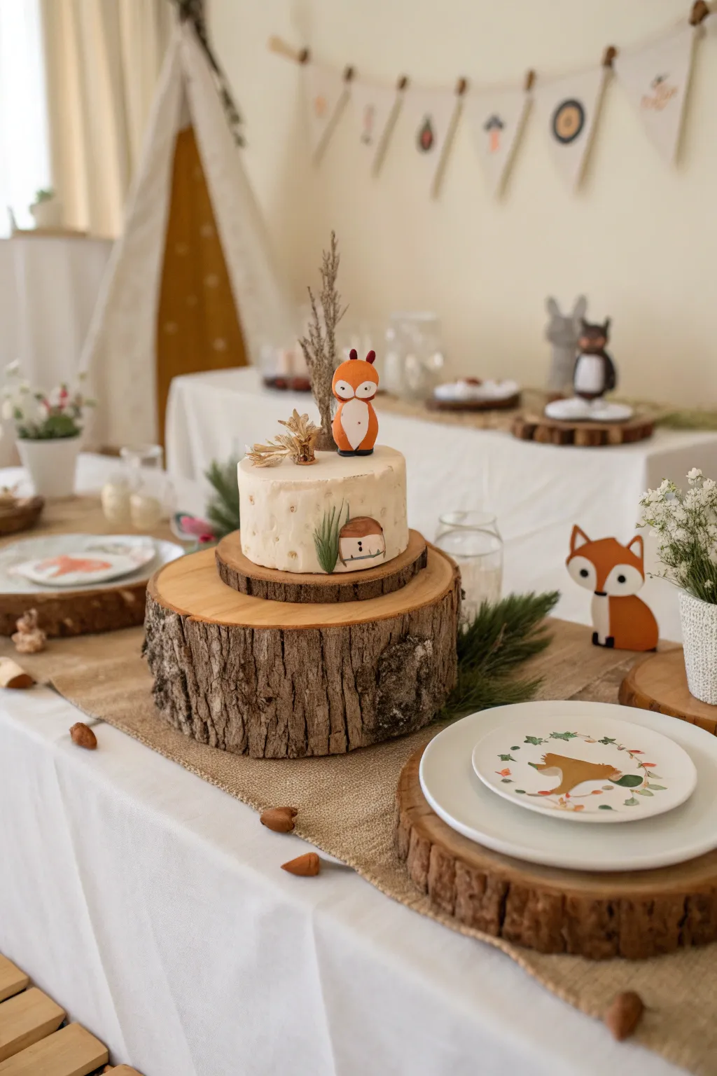 Enchant your little one's first birthday with a woodland-themed table setting that balances simplicity and whimsy.