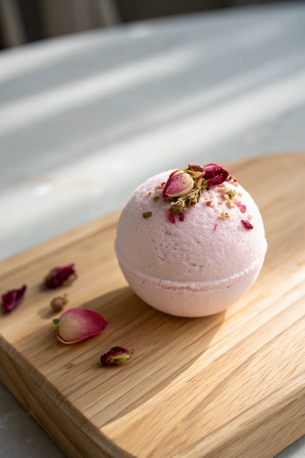 Indulge mom with a handmade rose petal bath bomb, crafted with love and simplicity.