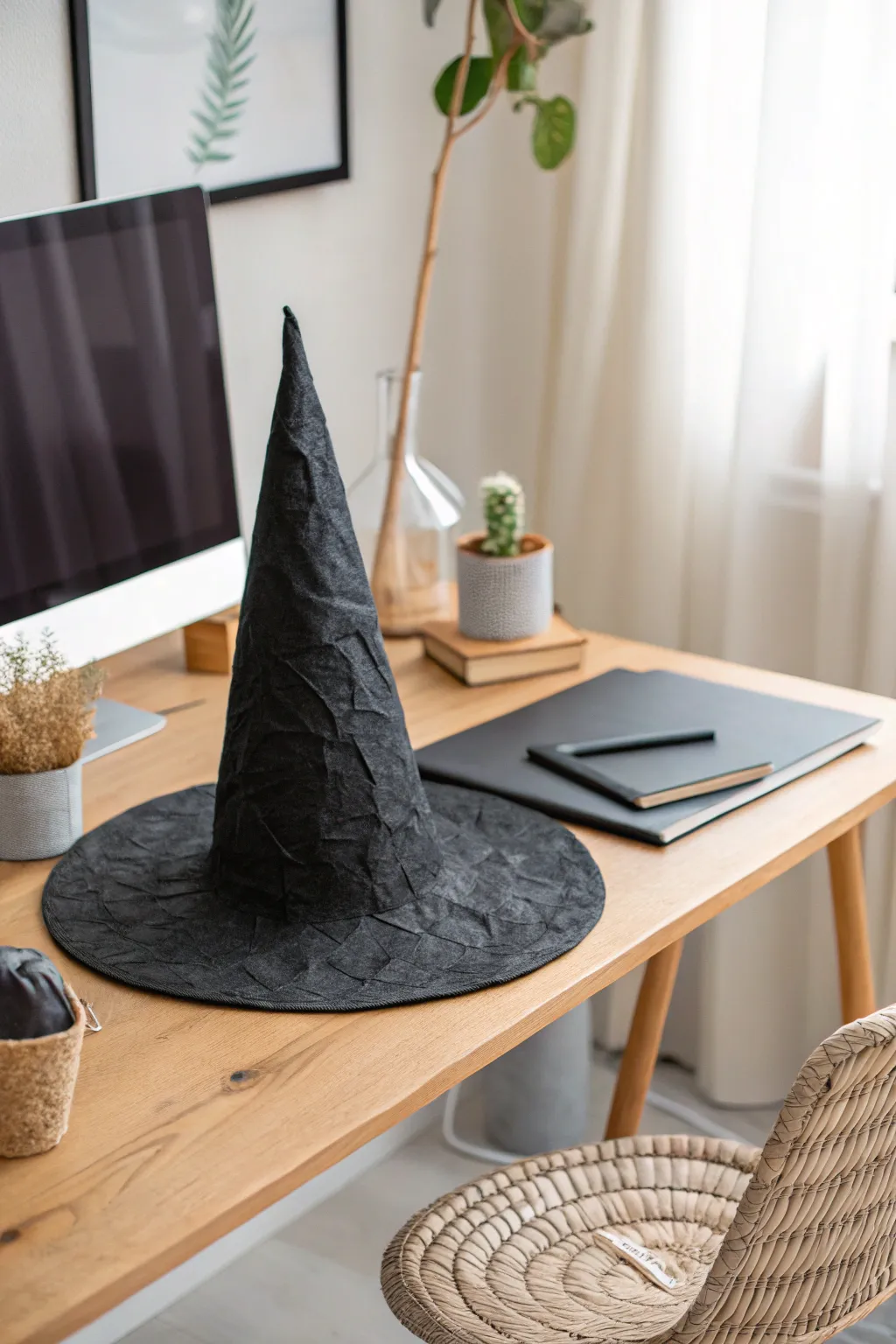 Add a touch of whimsy to your workspace with a chic DIY witch hat decor!