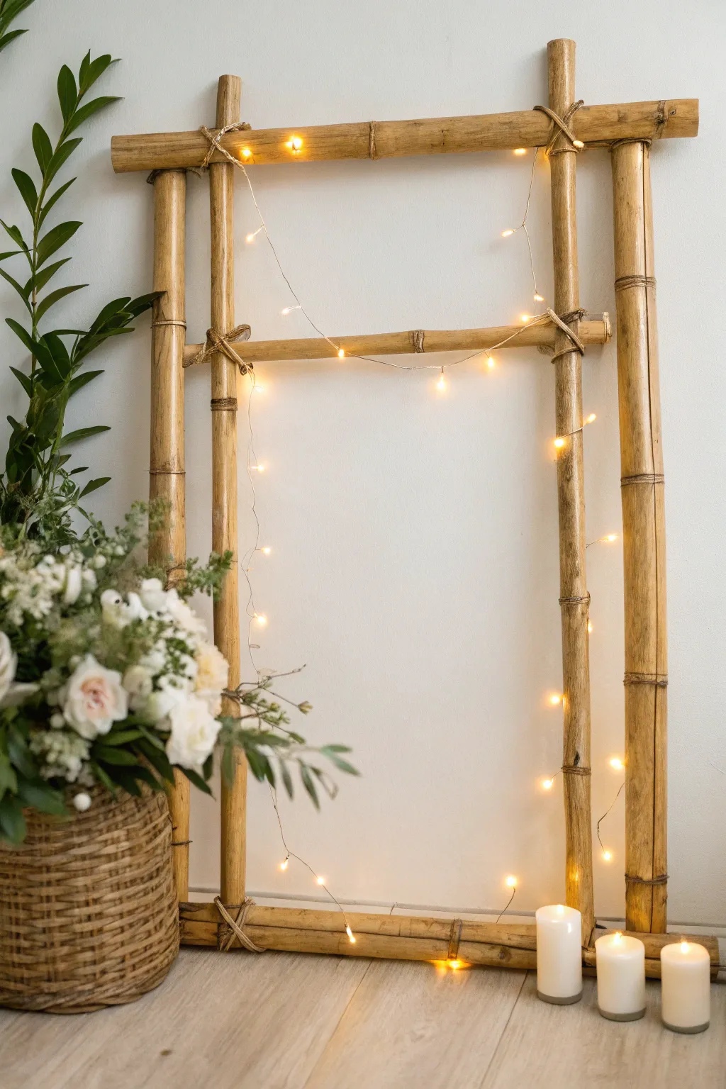 Illuminate your space with the natural elegance of a bamboo frame, perfectly complemented by warm fairy lights.