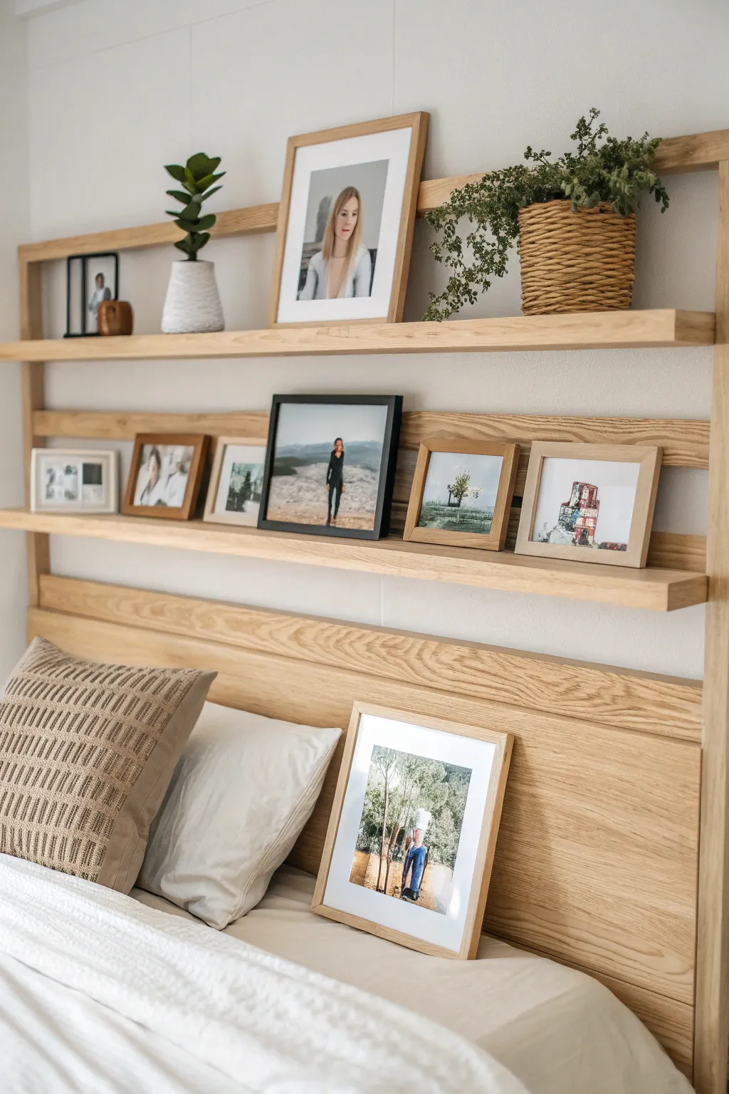 Transform your headboard into a personalized gallery with a Scandinavian touch. Showcase family memories and seasonal art in style!