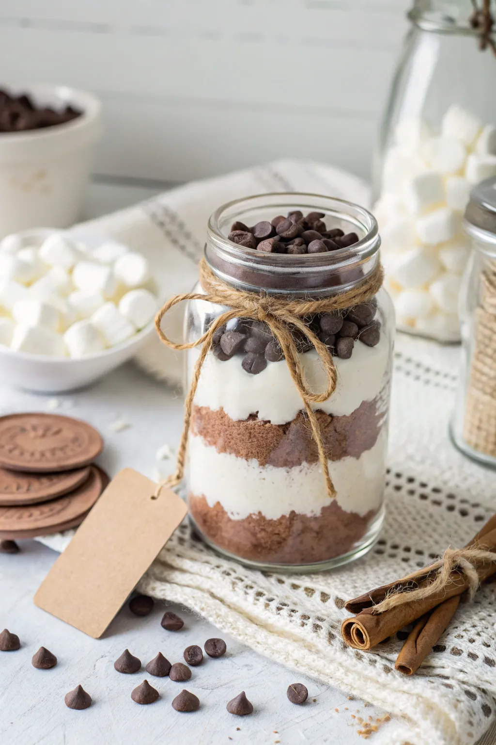 Craft the perfect cozy gift with a layered hot cocoa jar, blending minimalist elegance with a touch of boho charm.