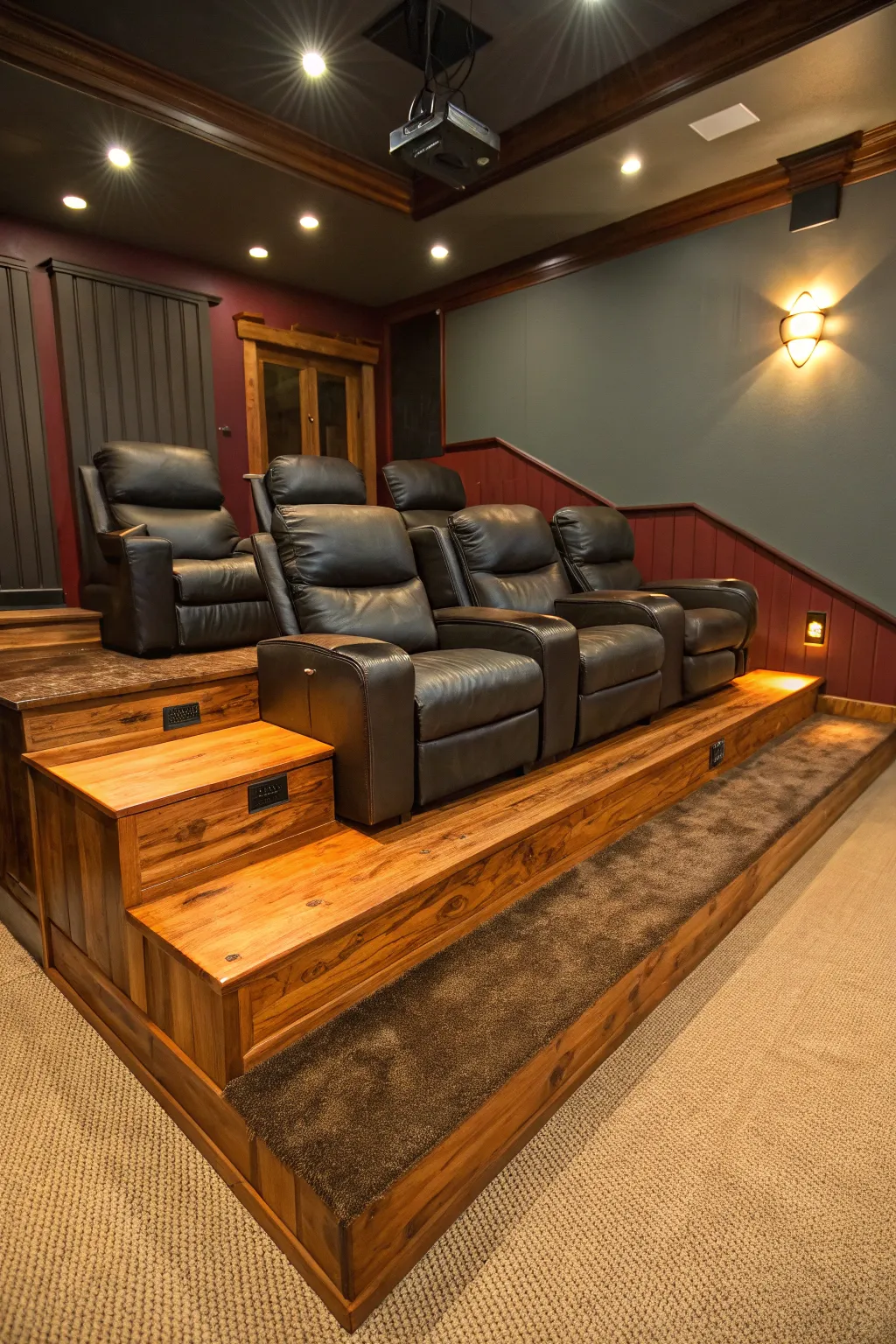 Elevate your movie nights with handcrafted tiered seating that transforms any room into a cinematic masterpiece.