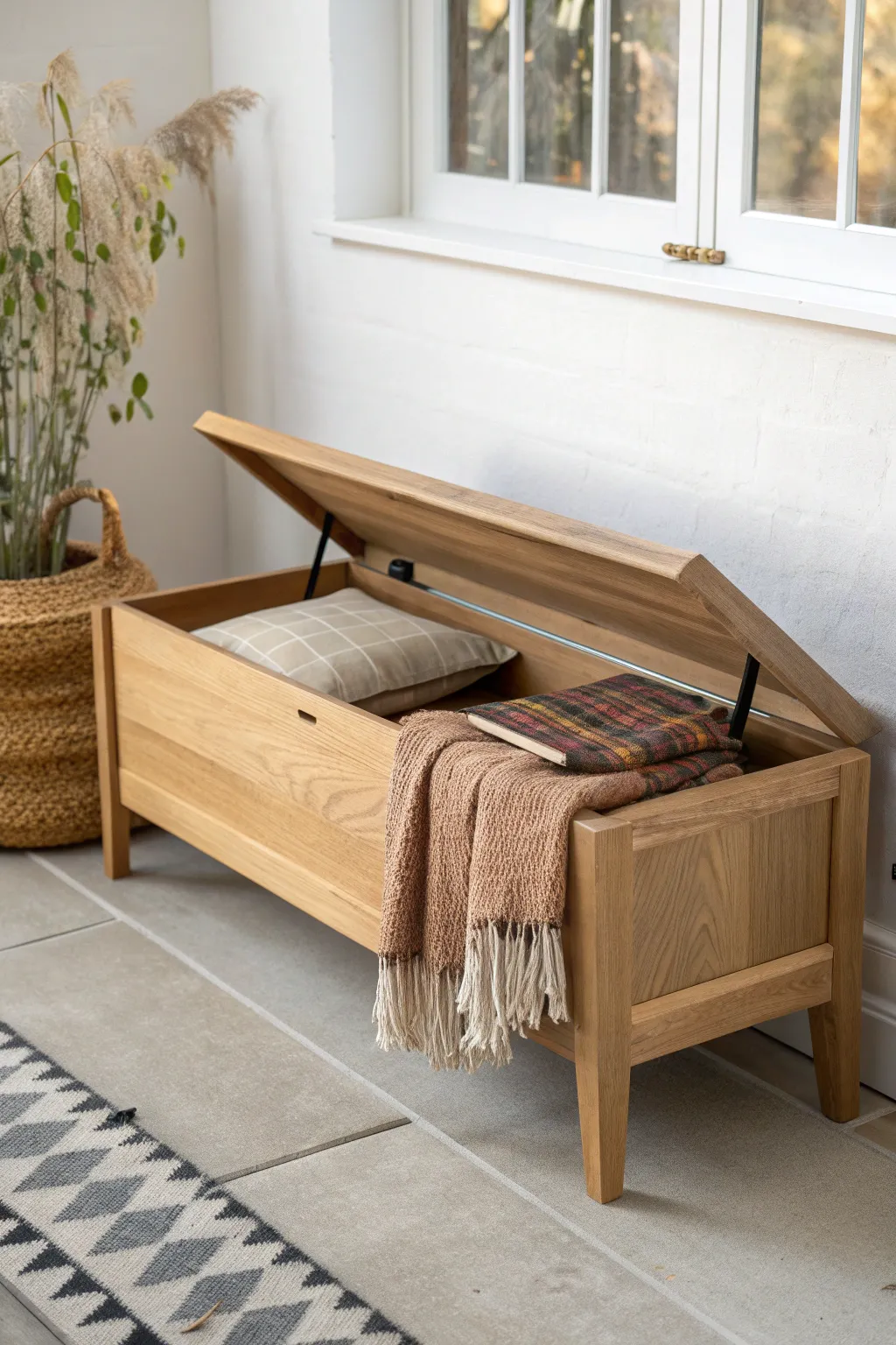 Discover the elegance of multifunctionality with this minimalist bench—where style meets practicality, hiding a secret within!