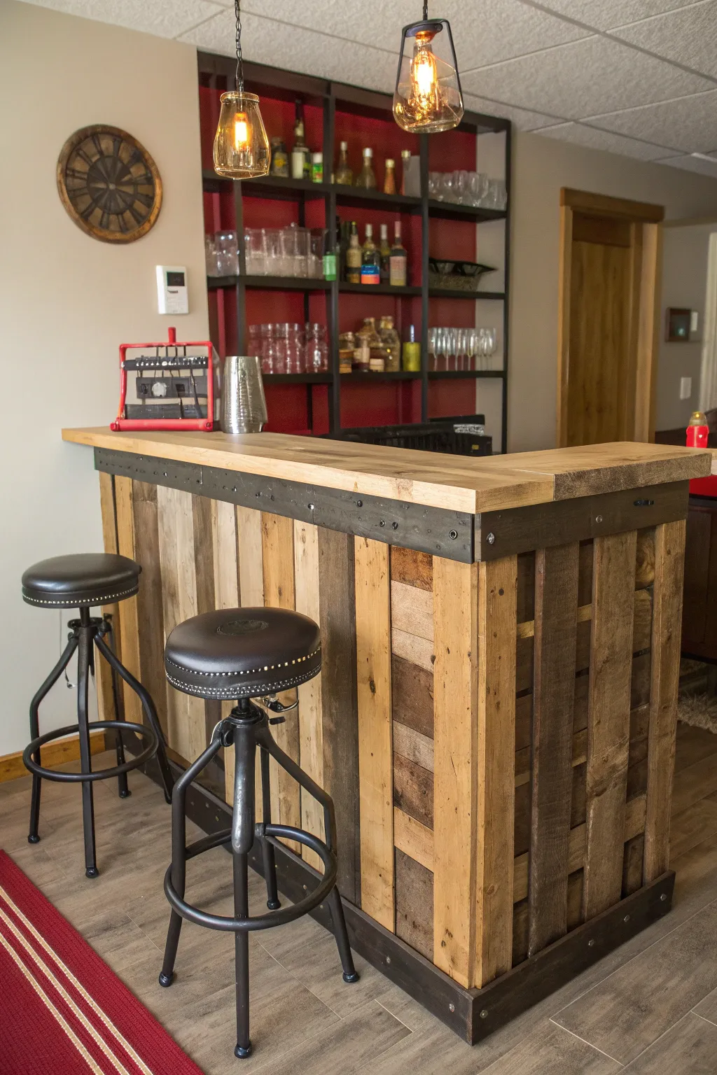 Transform your space with a bold DIY bar that blends rustic charm and industrial style.
